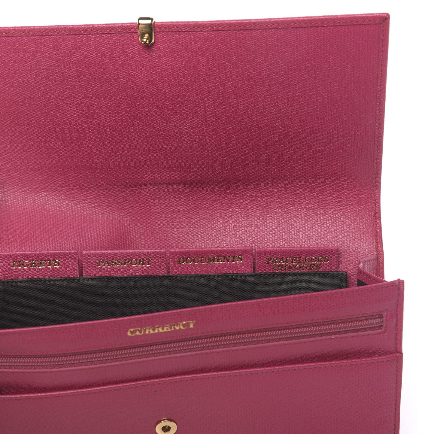 Textured Calfskin Classic Y Document Case Clutch Fuchsia
