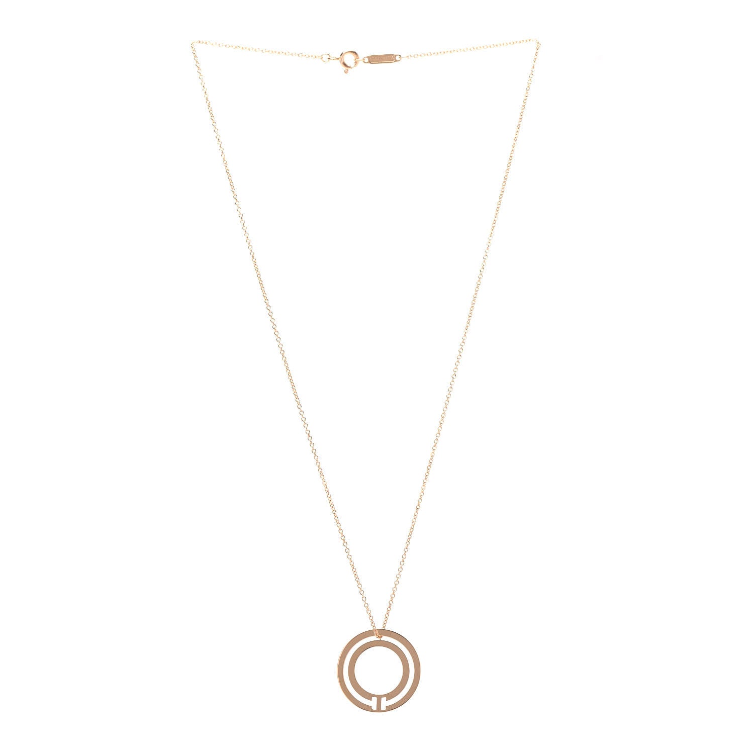 Tiffany 18K Rose Gold T Circle Pendant Necklace 3 of 8