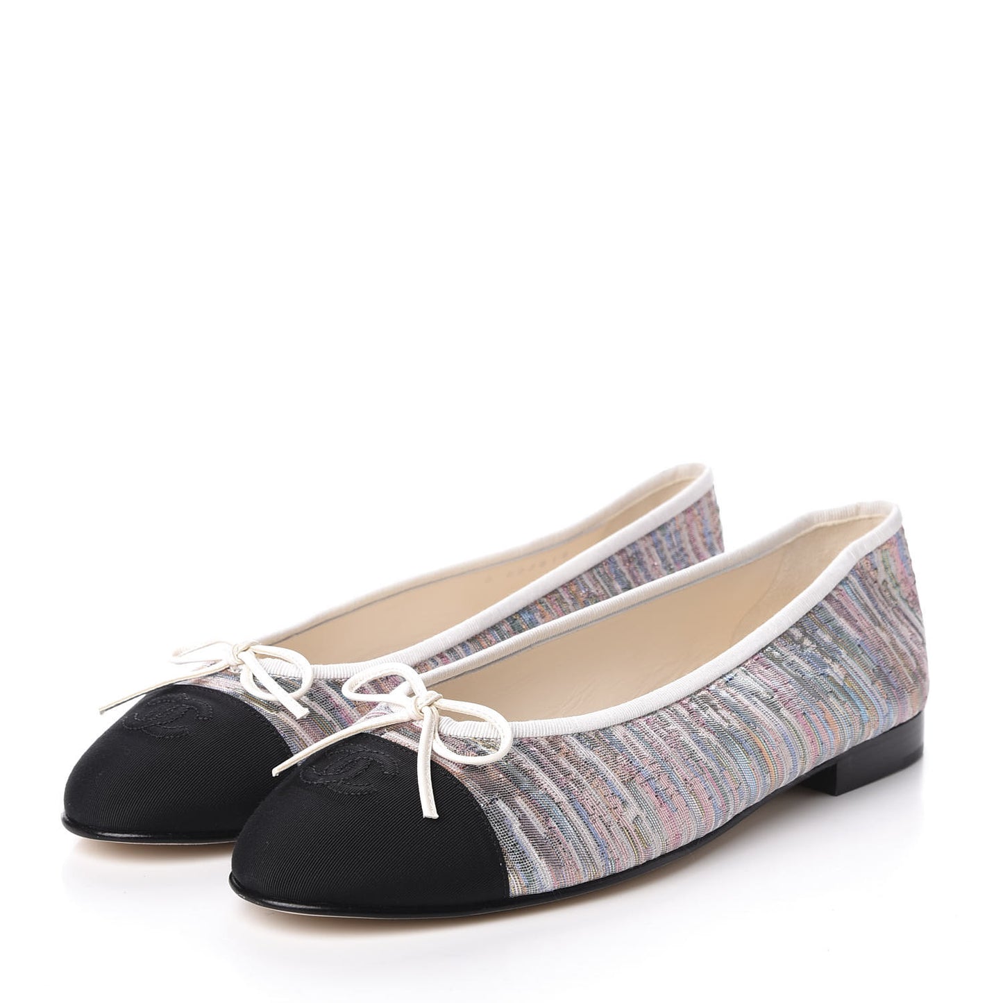 Sequin Grosgrain Cap Toe Ballerina Flats 40.5 Black Multicolor