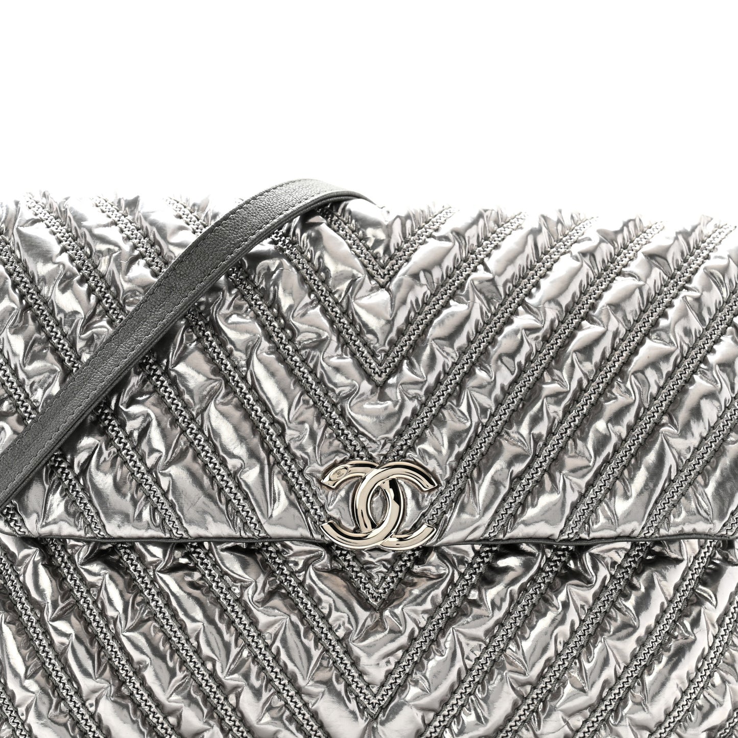 Metallic Chevron Quilted Space Suit Flap Dark Grey