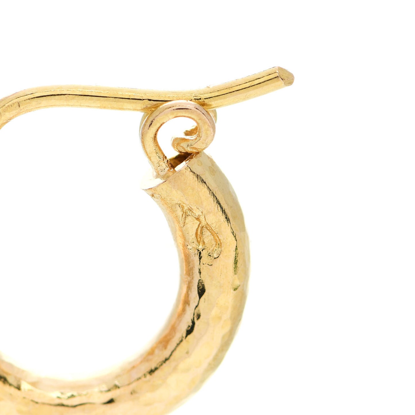 19K Yellow Gold Baby Hammered Hoop Earrings