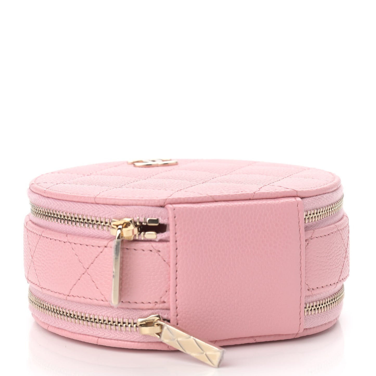 Caviar Quilted Round Handle With Care Vanity With Chain Pink