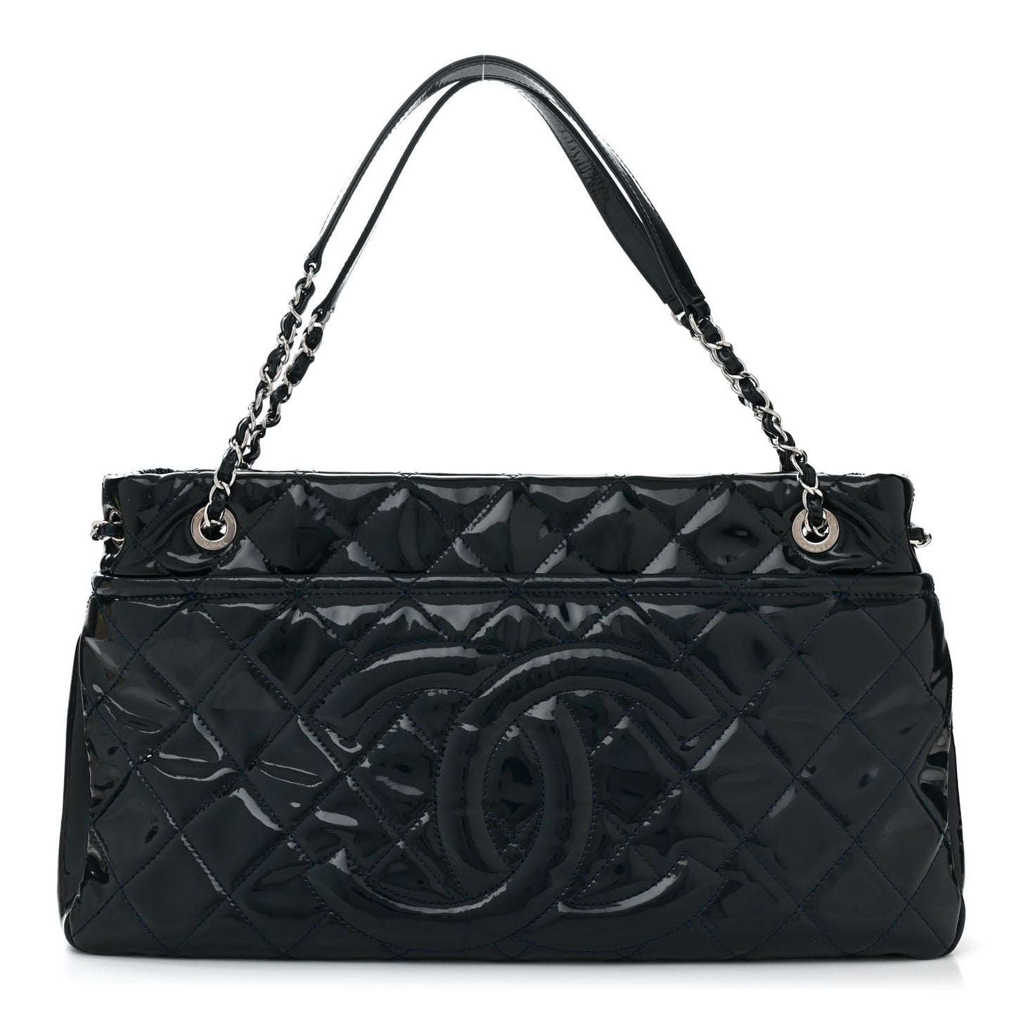 Patent Quilted Timeless CC Soft Tote Blue