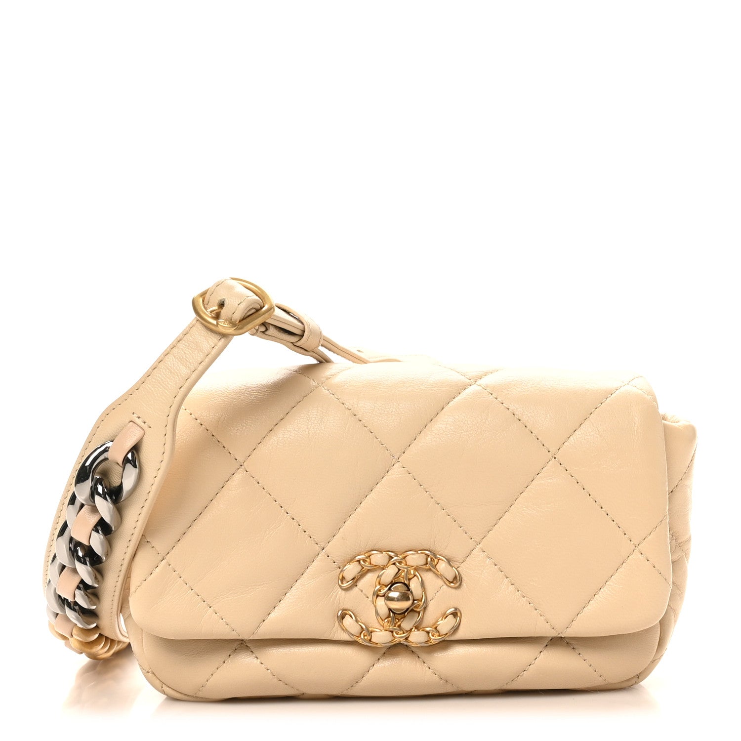 CHANEL ベージュ ノベルティキルティングバッグ Chanel Goatskin Quilted 19 Waist Bag Light Beige 1834218