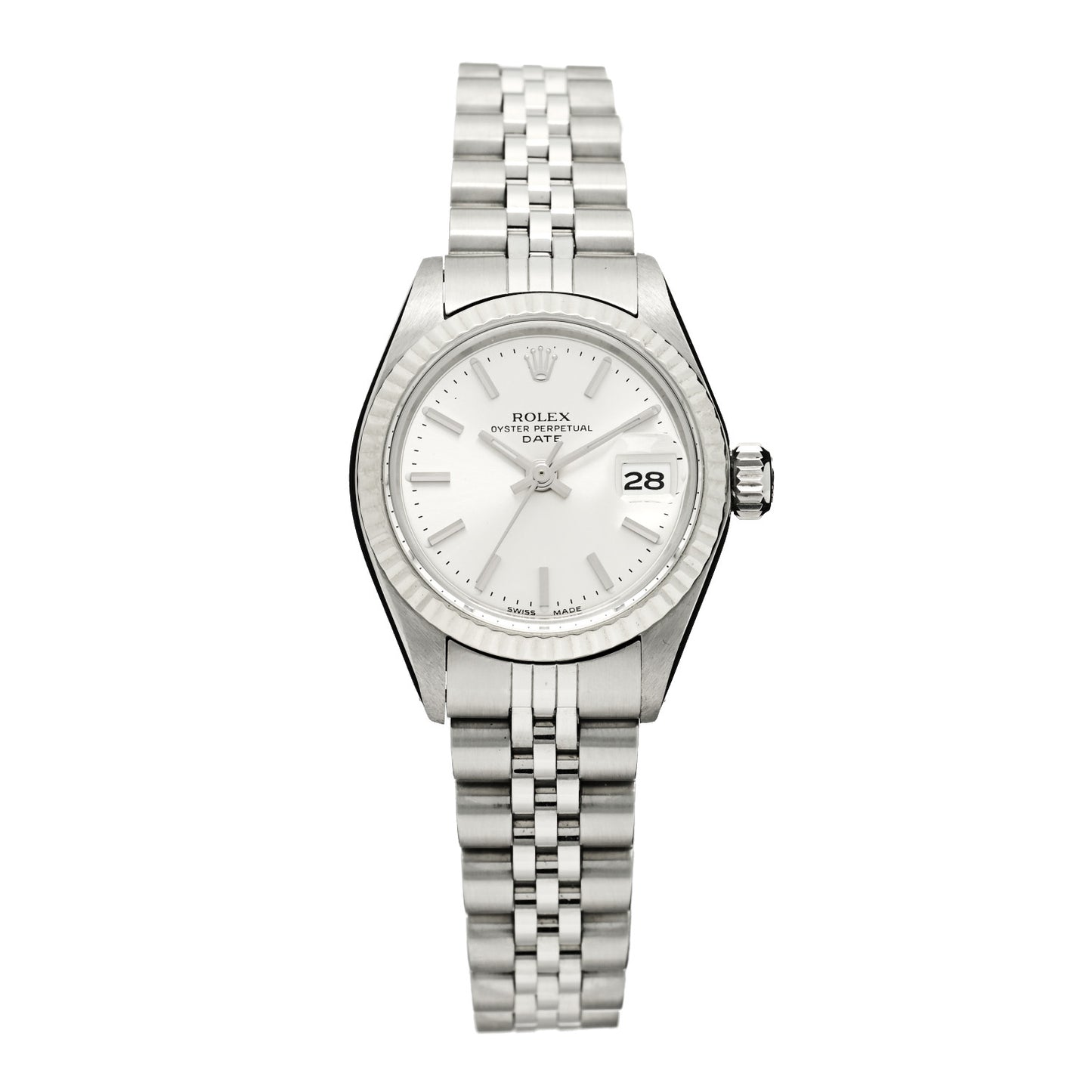 Stainless Steel 18K White Gold 26mm Oyster Perpetual Date Watch Silver 6917