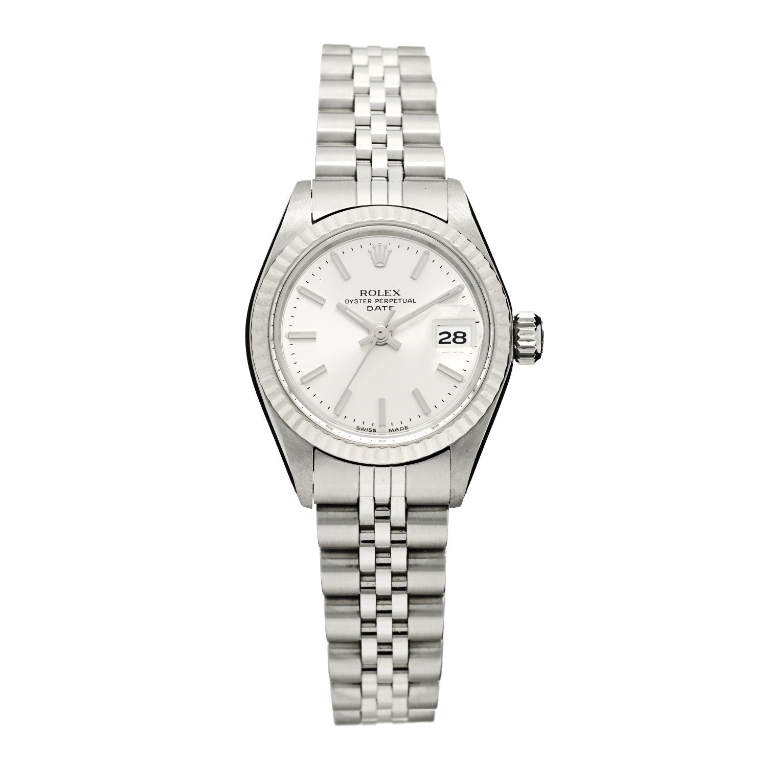 Rolex Stainless Steel 18K White Gold 26mm Oyster Perpetual Date Watch Silver 6917 1 of 4