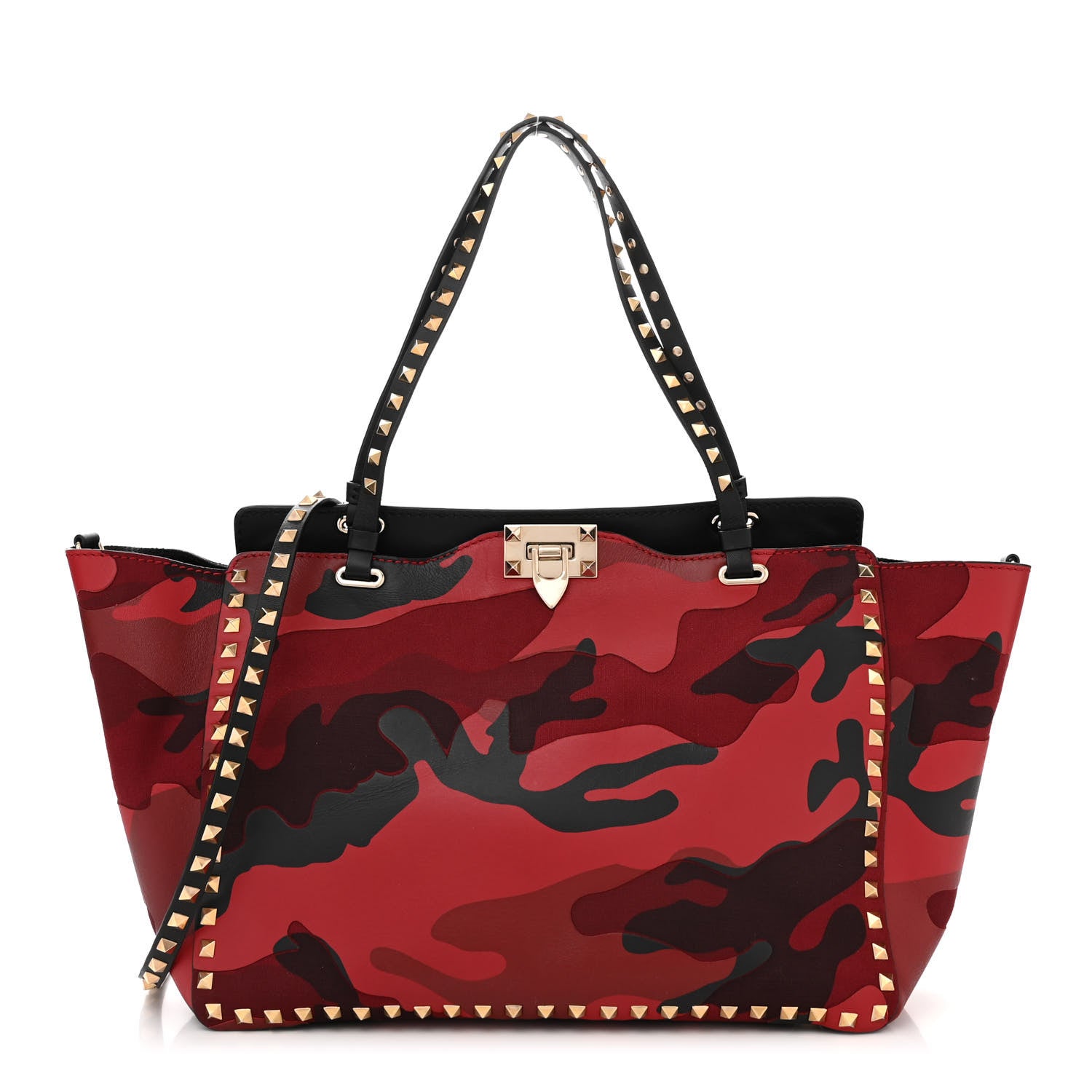 Valentino Garavani Nappa Canvas Camouflage Medium Rockstud Tote Red 1 of 9