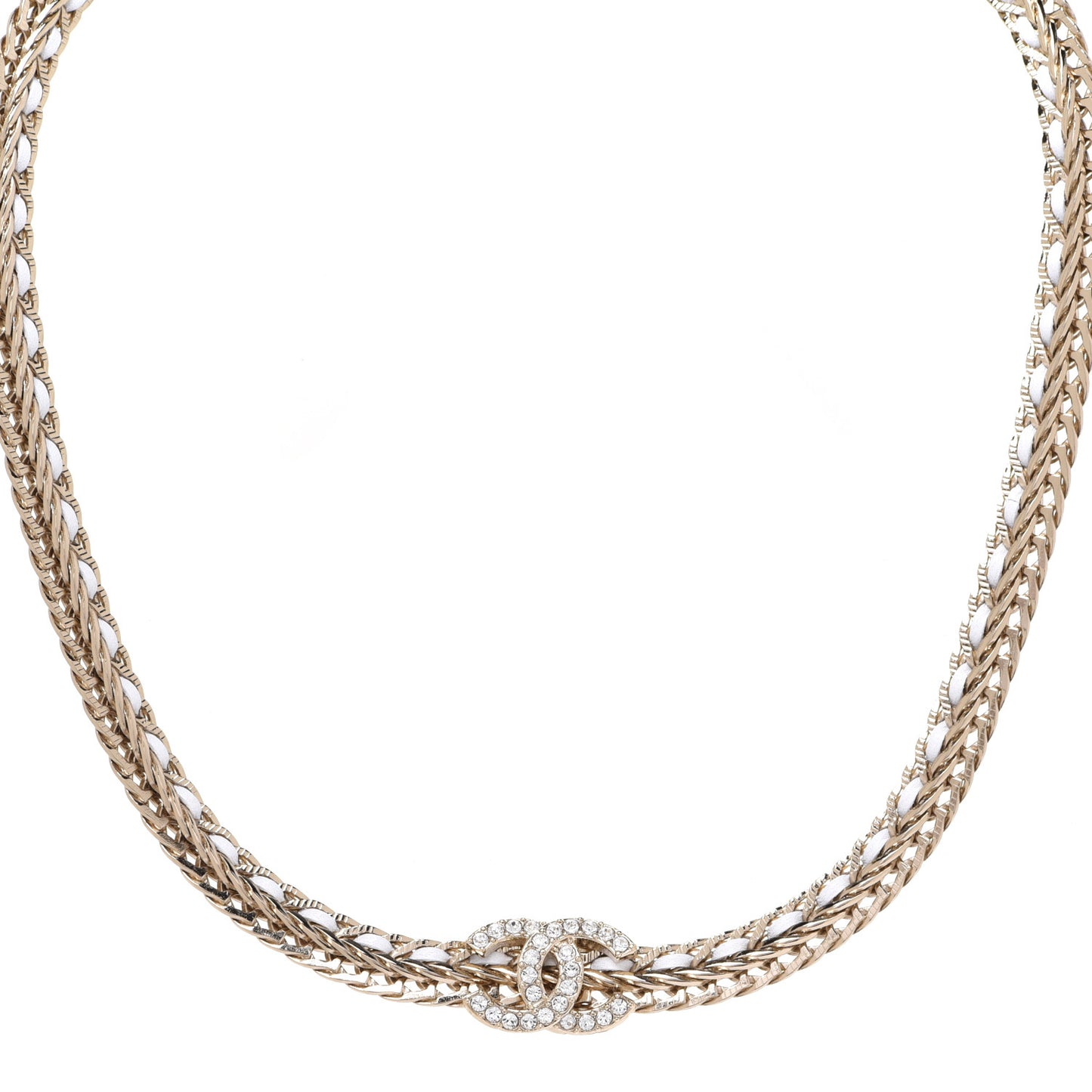 Metal Lambskin Crystal CC Choker Gold White