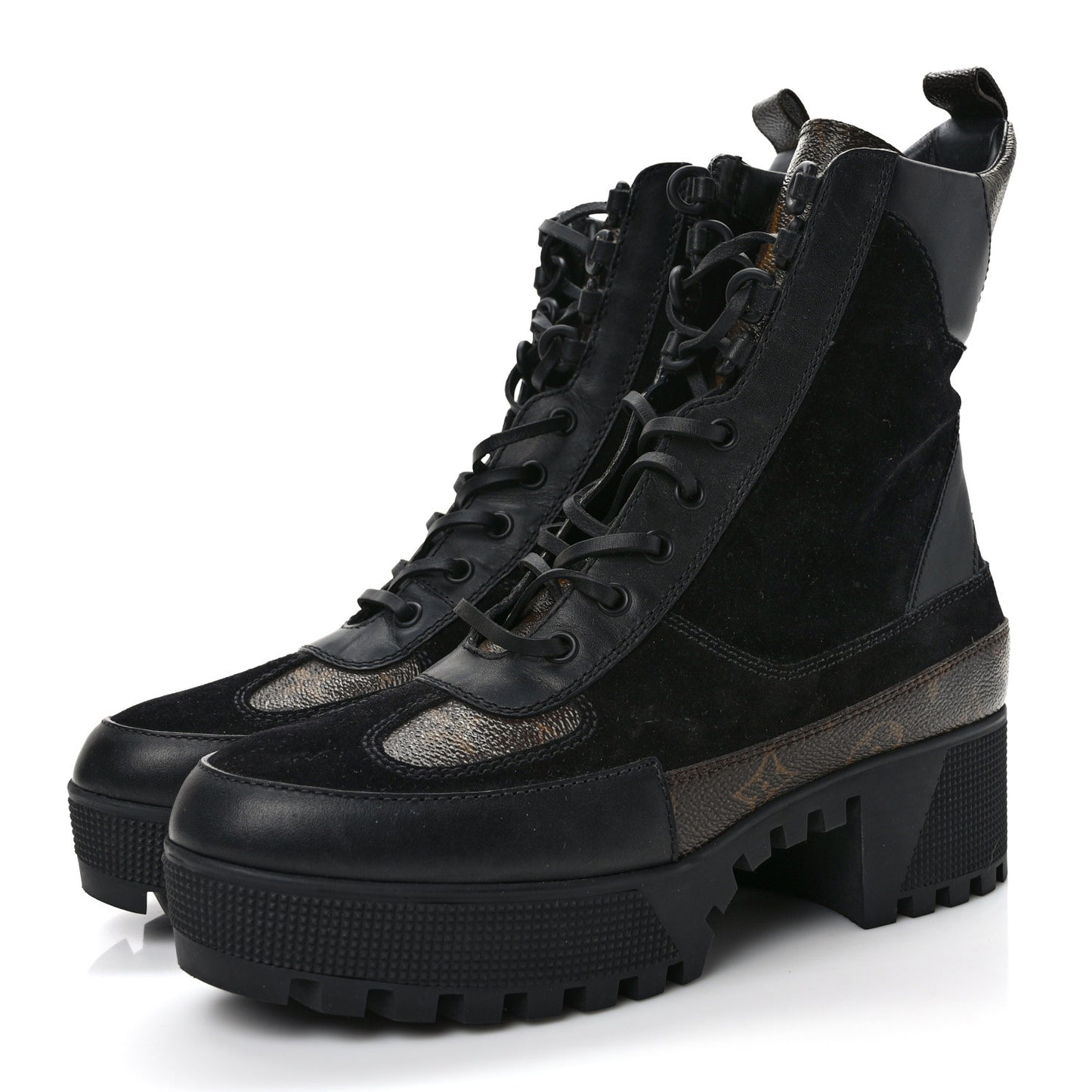 Suede Calfskin Monogram Laureate Platform Desert Boots 40 Black