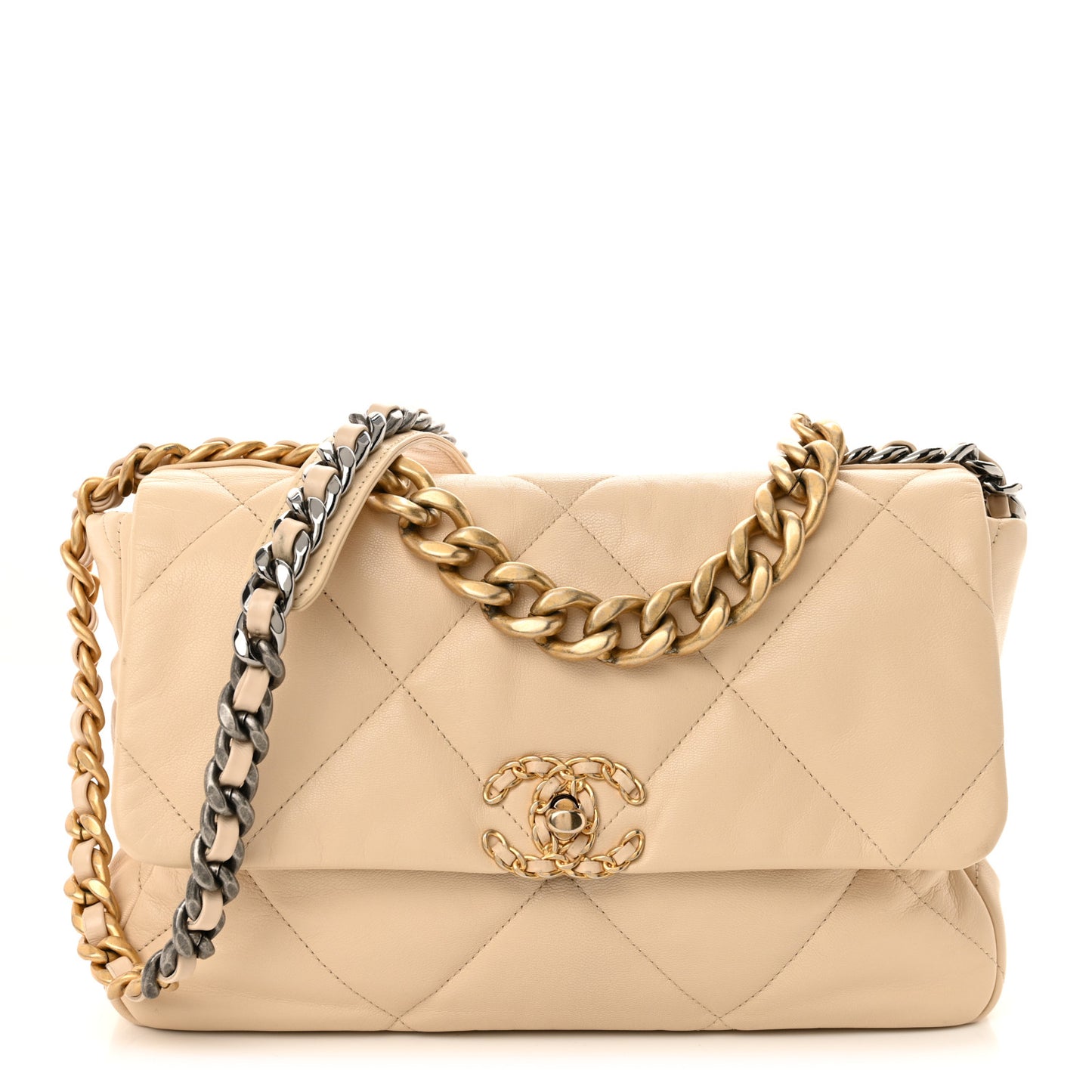 Lambskin Quilted Large Chanel 19 Flap Light Beige
