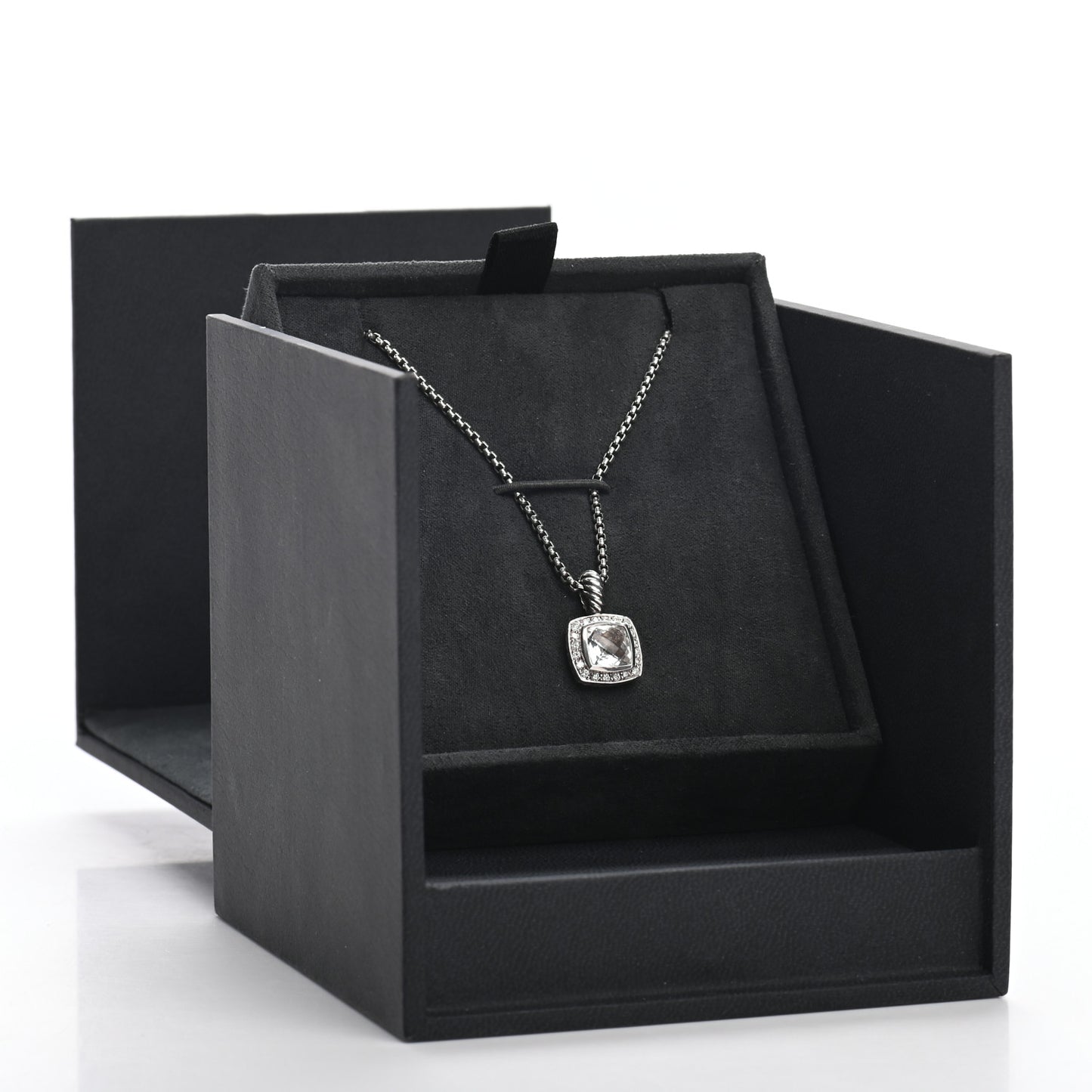 Sterling Silver Diamond White Topaz 7mm Petite Albion Pendant Necklace