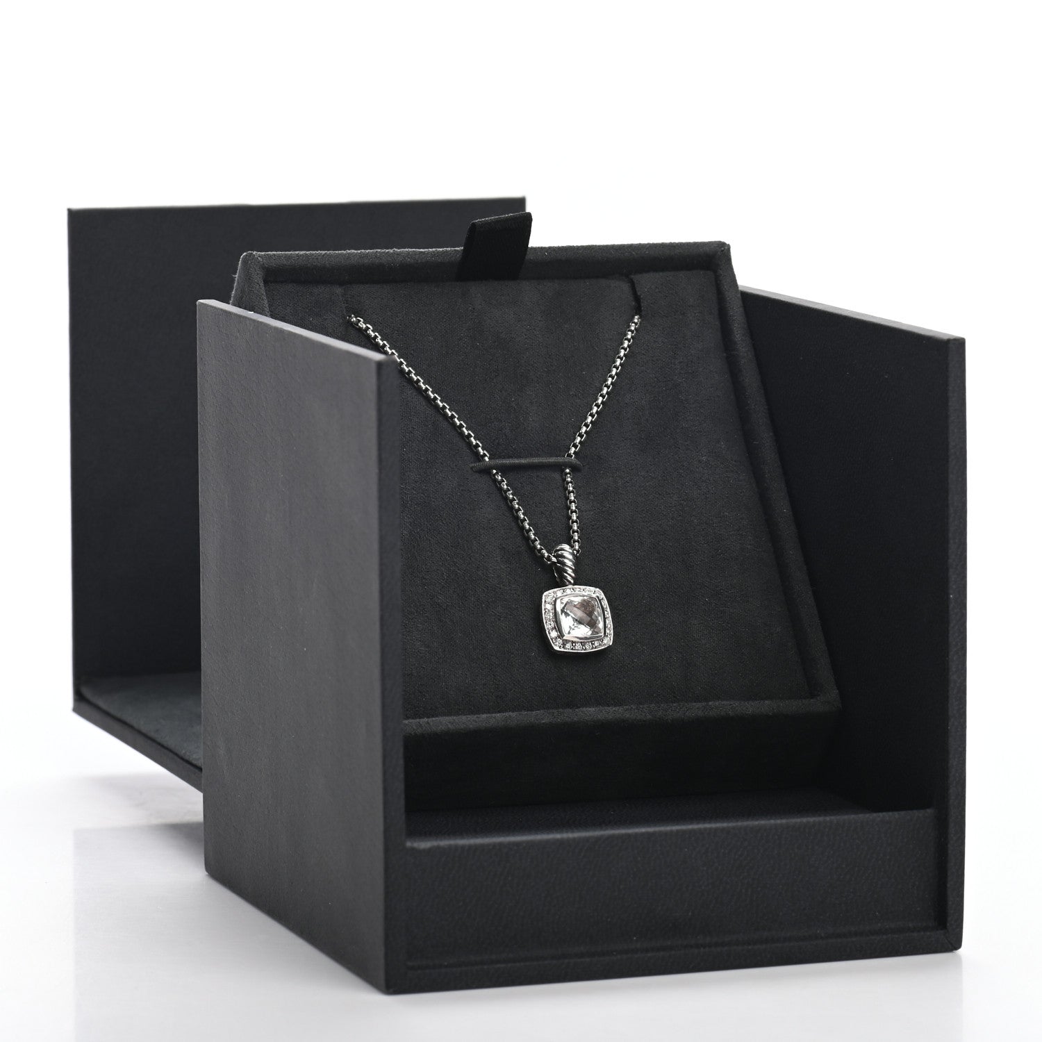 David Yurman Sterling Silver Diamond White Topaz 7mm Petite Albion Pendant Necklace 5 of 5