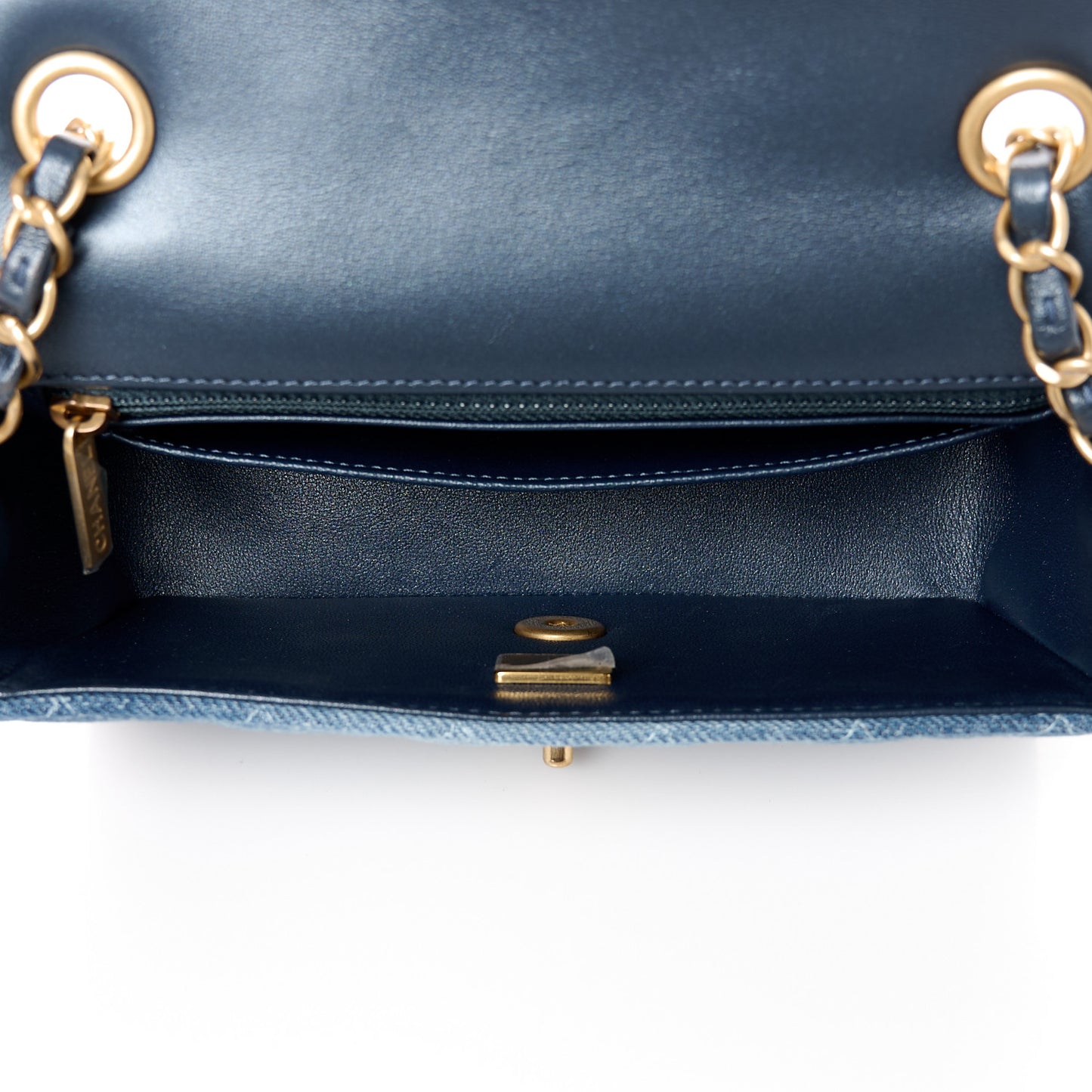 Washed Denim Quilted Mini Rectangular Flap Blue