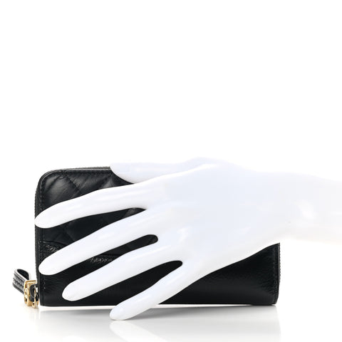 Aged Calfskin Quilted Small Gabrielle Zip Around Wallet Black