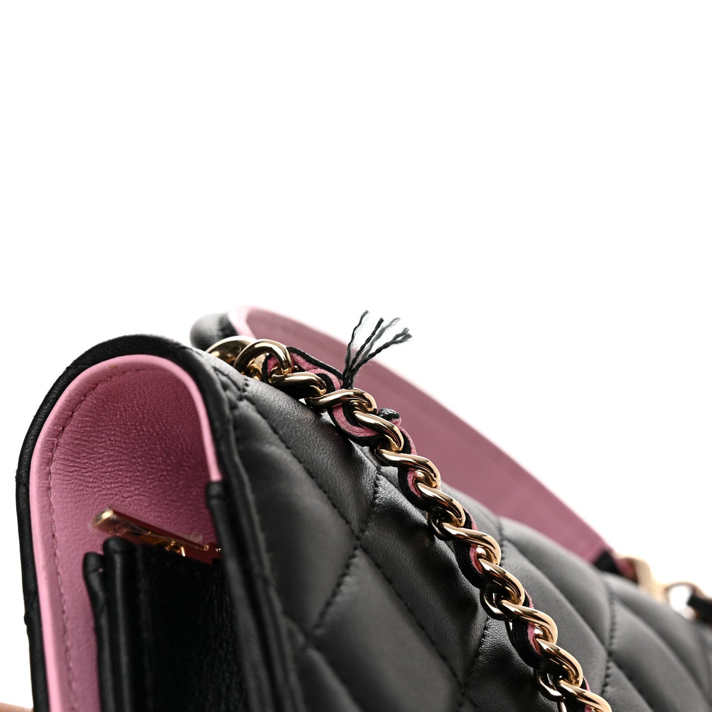 Lambskin Quilted Flap Phone Holder With Chain Black Lilac