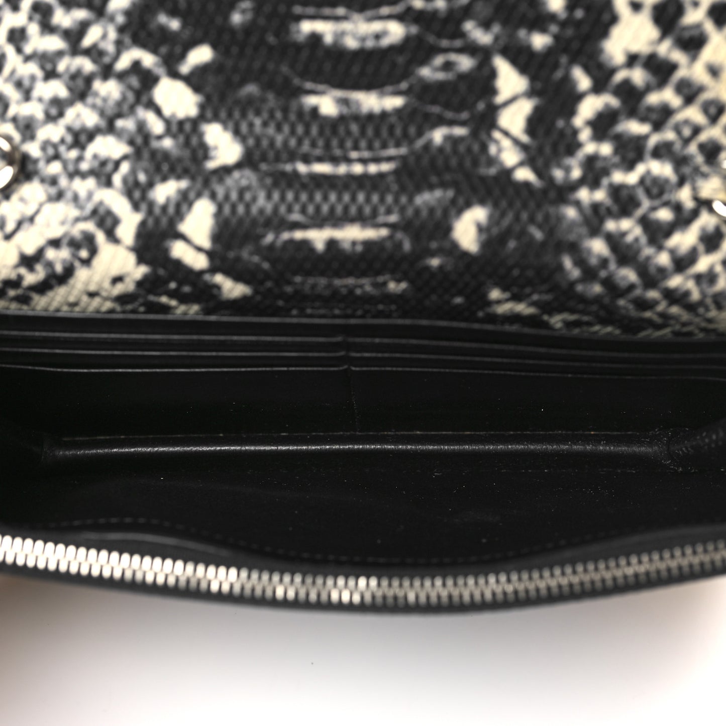 Calfskin Snakeskin Embossed Monogram Envelope Chain Wallet Beige Black