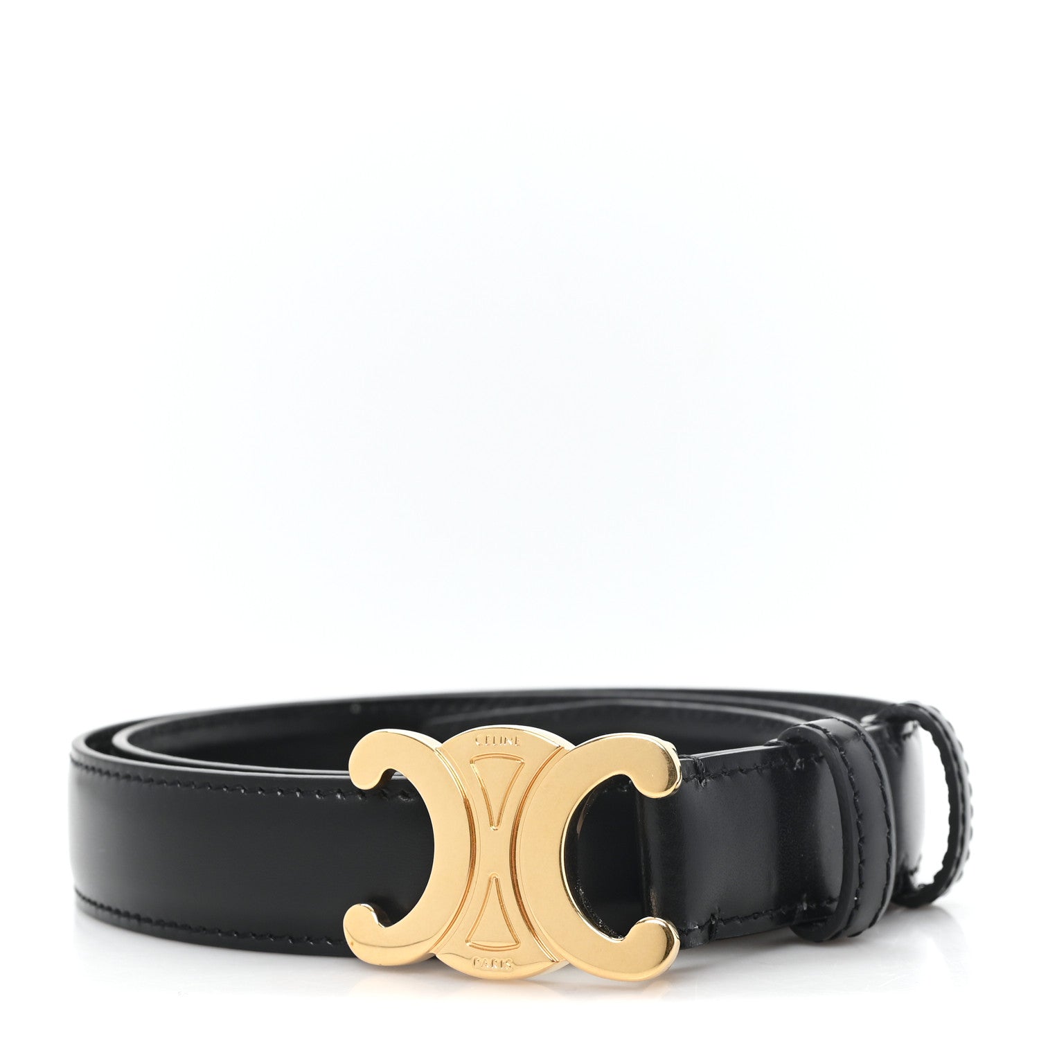 Celine Box Calfskin Medium 25mm Triomphe Belt 80 32 Black 1918471