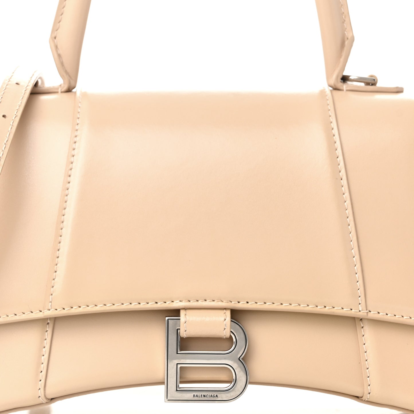 Shiny Box Calfskin Small Hourglass Top Handle Bag Light Beige