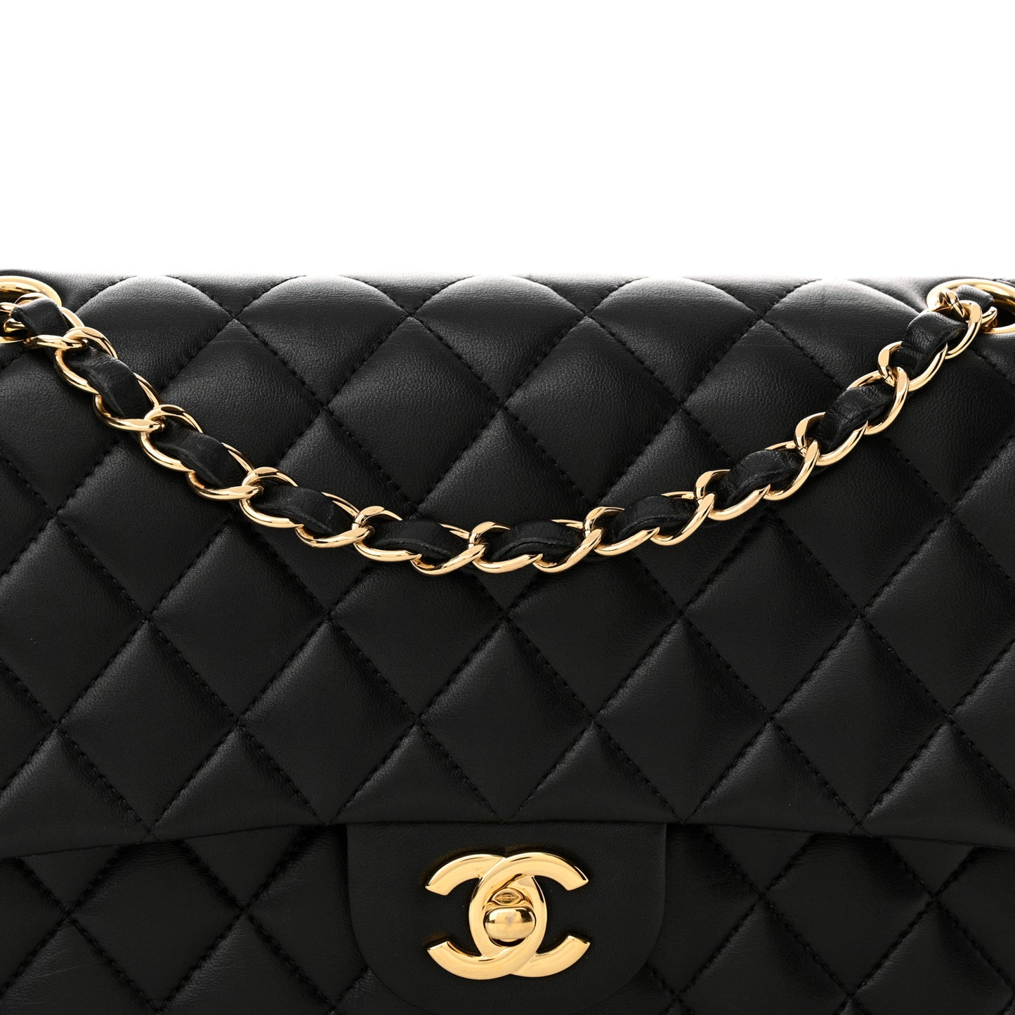 Lambskin Quilted Medium Double Flap Black
