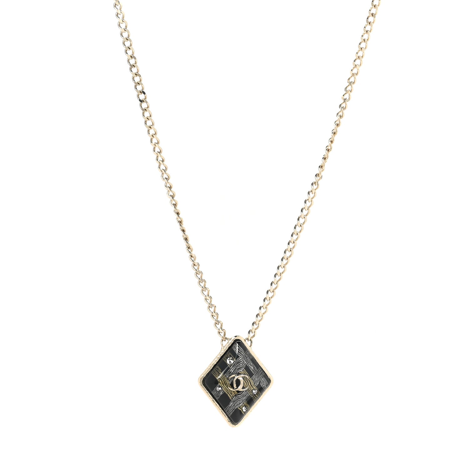 Metal Resin Enamel Crystal CC Necklace Gold Black White