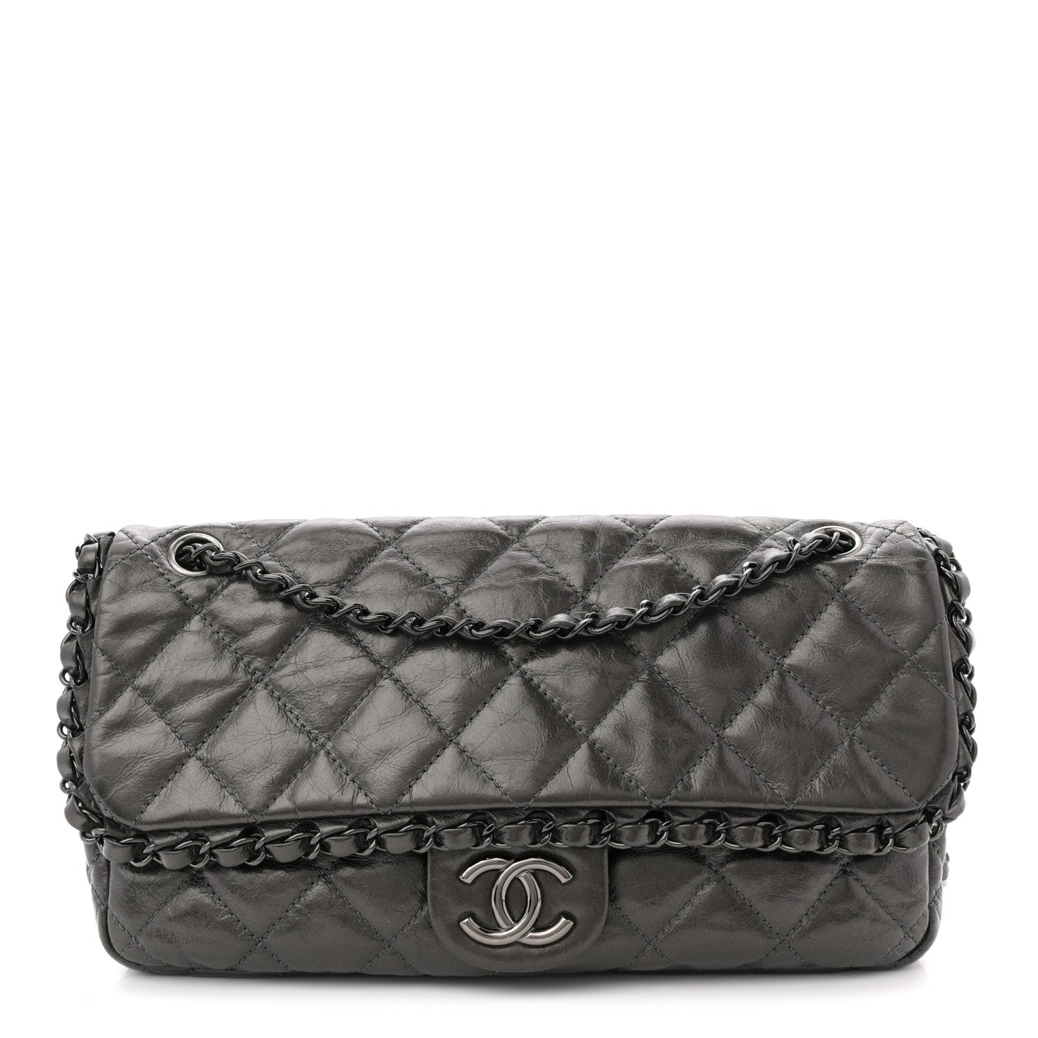 Chanel Metallic Calfskin Quilted Medium Chain Me Flap Grey 1824569