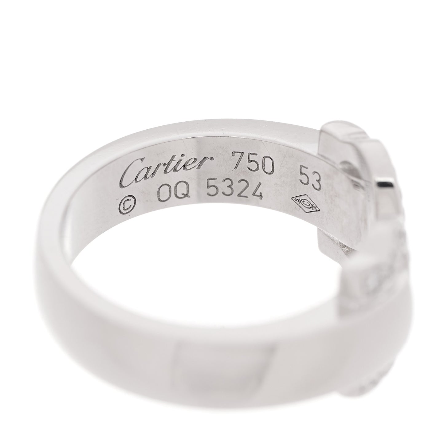 18K White Gold Diamond C De Cartier Ring 53 6.5