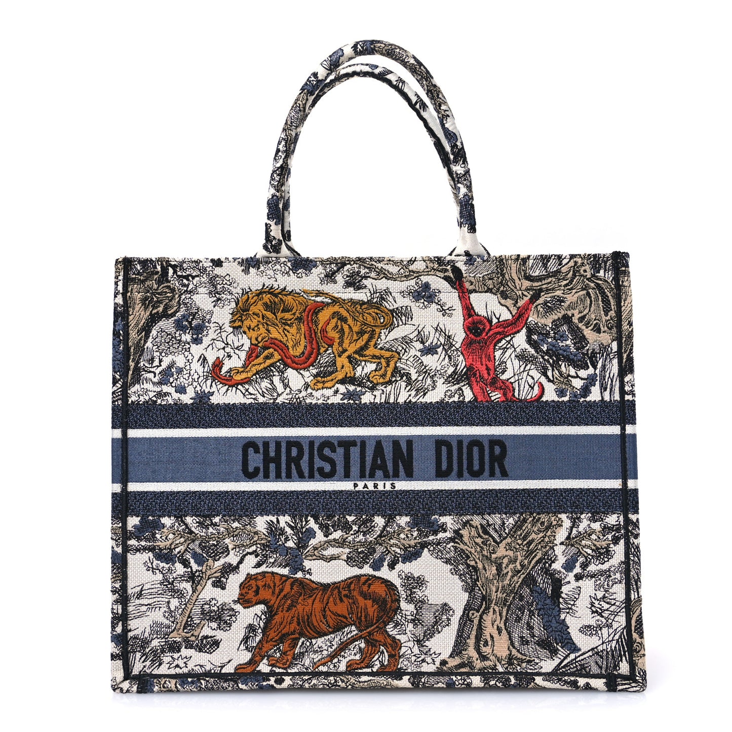 Canvas Embroidered Large Dioriviera Toile De Jouy Book Tote Multicolor