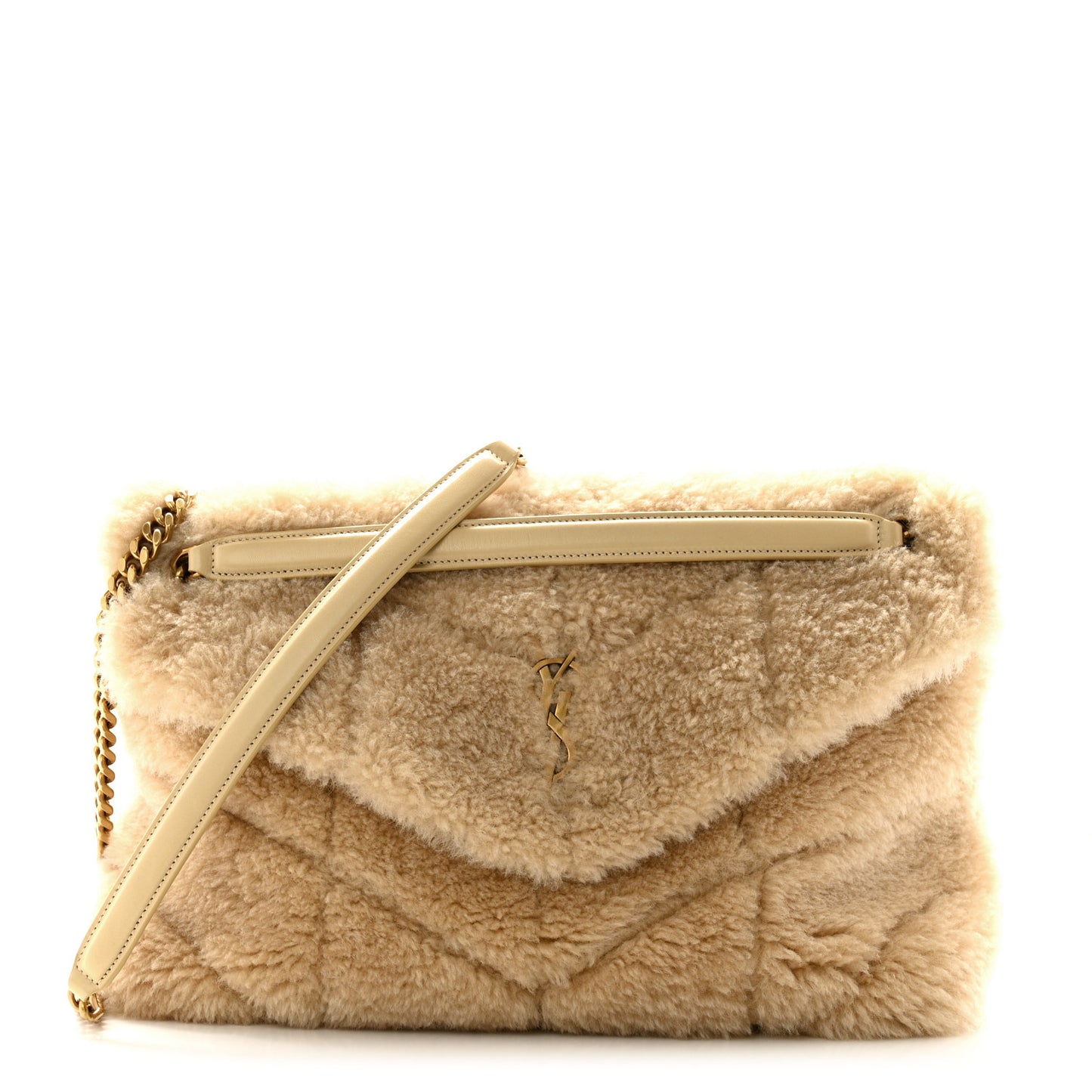 Shearling Quilted Small Loulou Monogram Chain Satchel Natural Beige