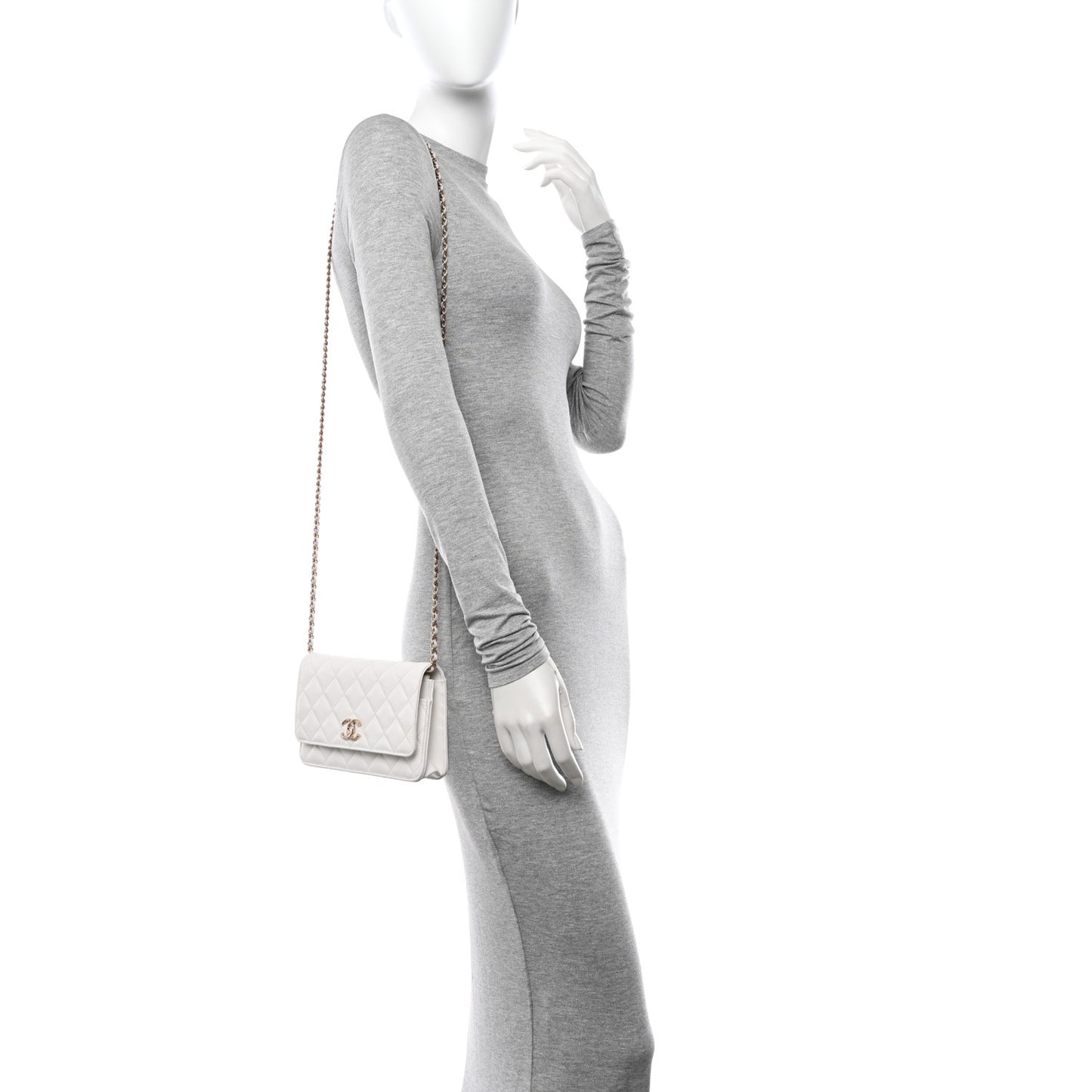 Caviar Quilted Wallet on Chain WOC White
