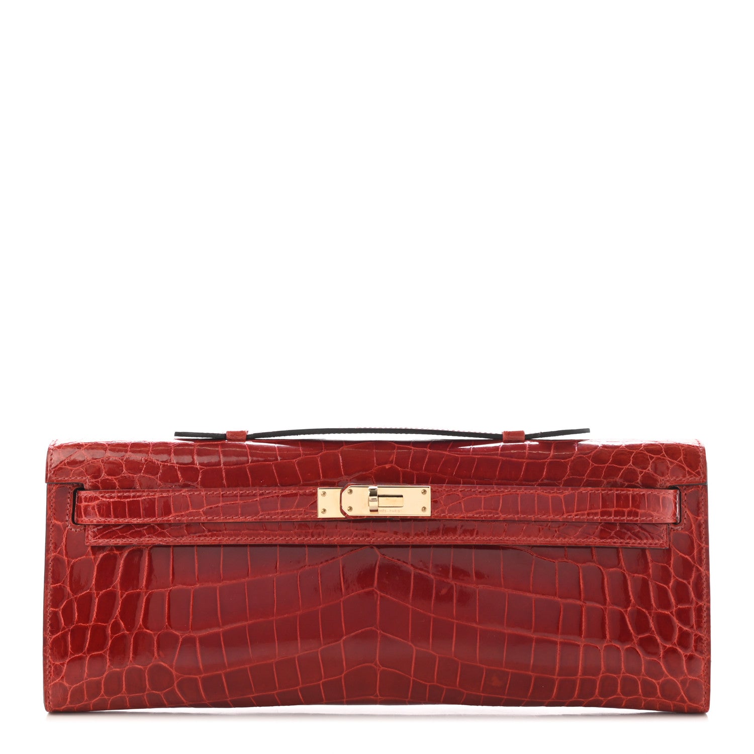 Hermes Shiny Niloticus Crocodile Kelly Cut Pochette Rouge H 903569