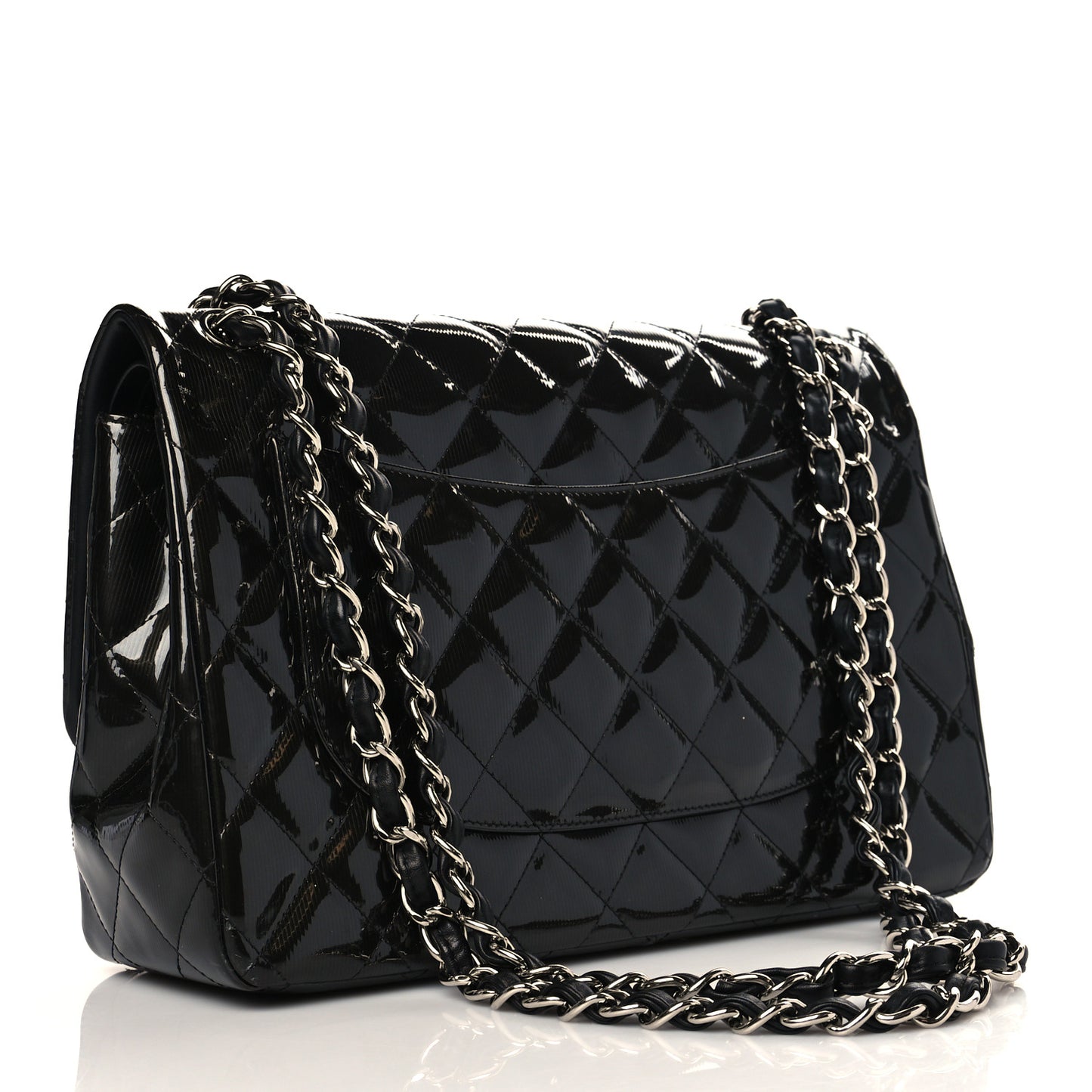 Striated Patent Quilted Jumbo Double Flap Black