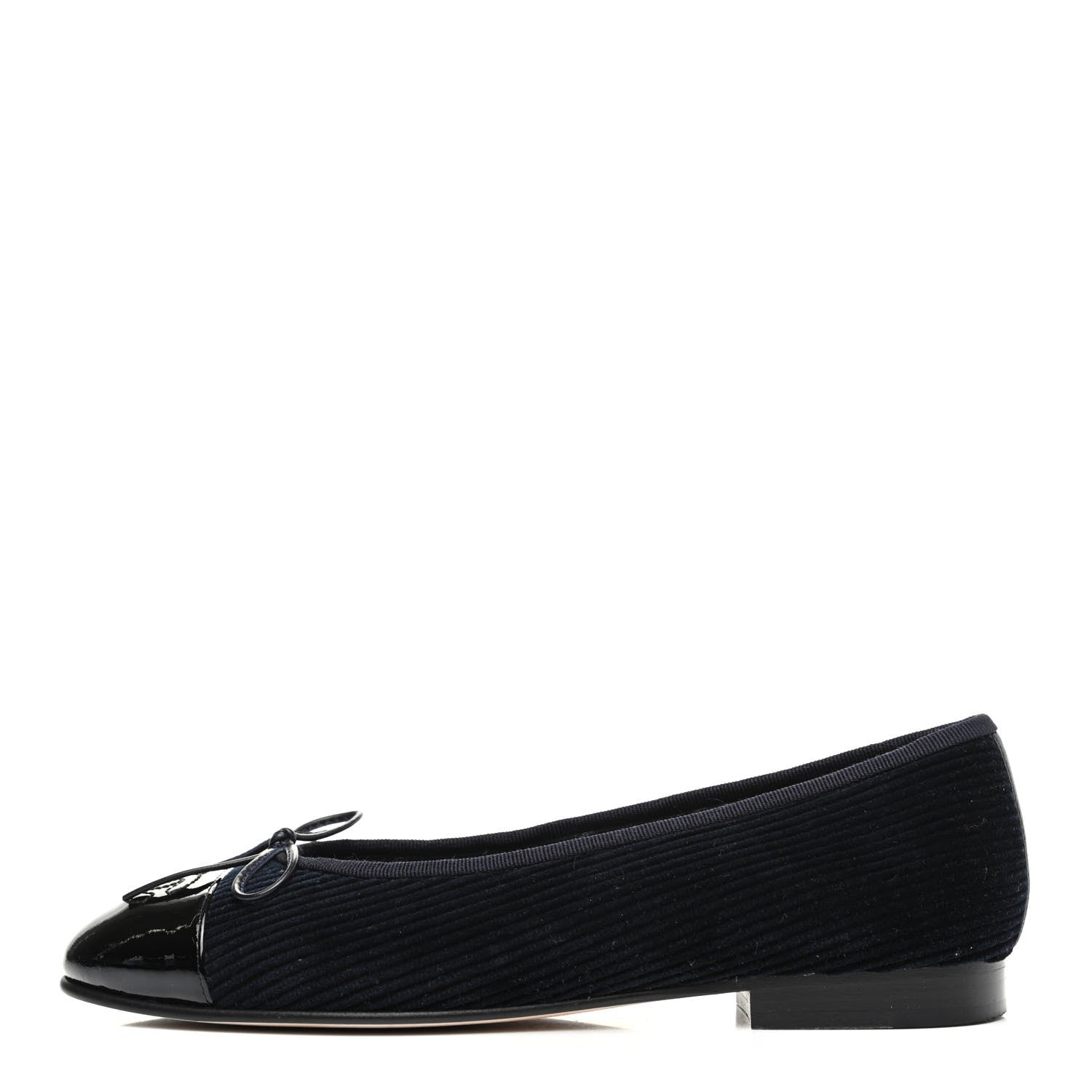 Chanel Corduroy Patent Cap Toe CC Ballerina Flats 36.5 Navy Black 1 of 9