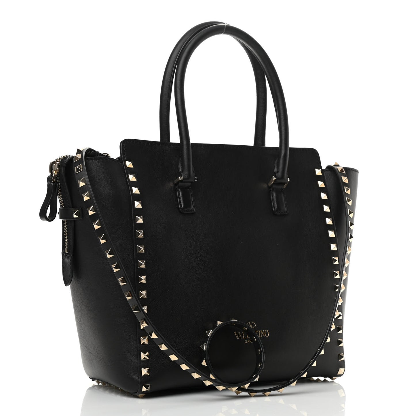 Vitello Rockstud Double Handle Tote Black