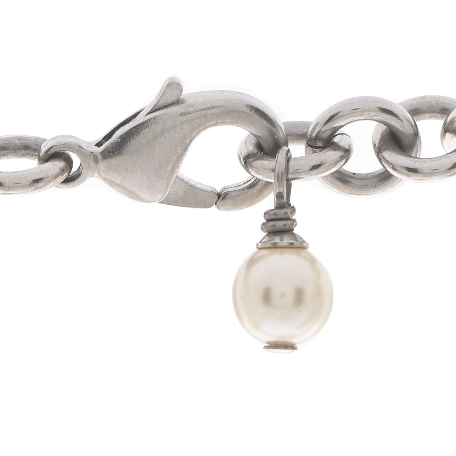 Chanel Crystal Pearl CC Long Necklace Silver 5 of 6