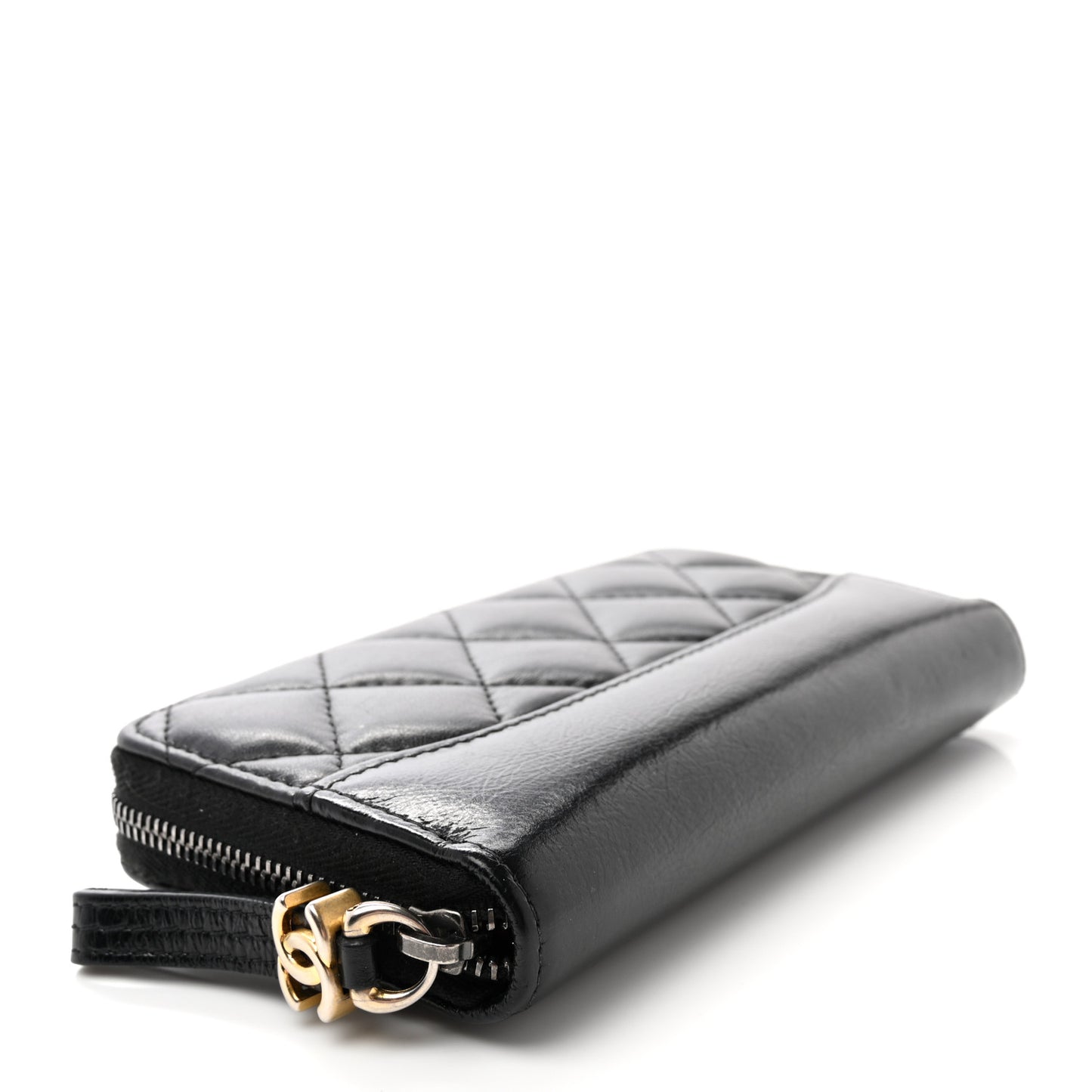 Aged Calfskin Quilted Small Gabrielle Zip Around Wallet Black
