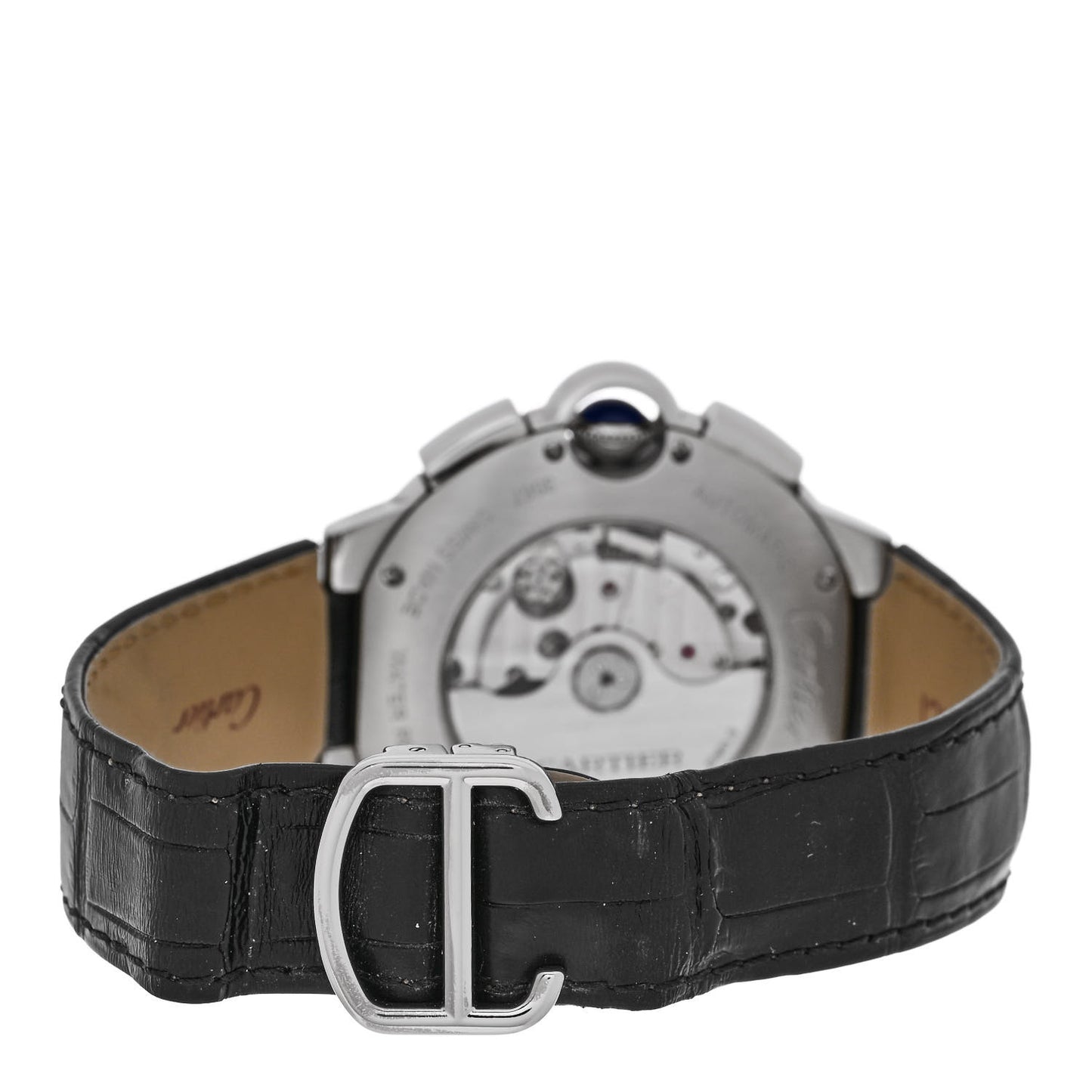 Stainless Steel Alligator 44mm Ballon Bleu De Cartier Chronograph Automatic Watch Black