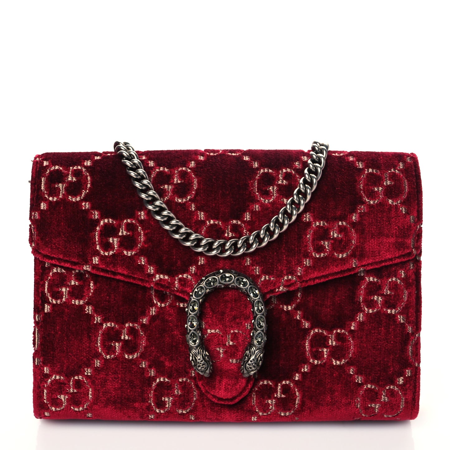 Velvet GG Monogram Mini Dionysus Chain Wallet Red Cipria