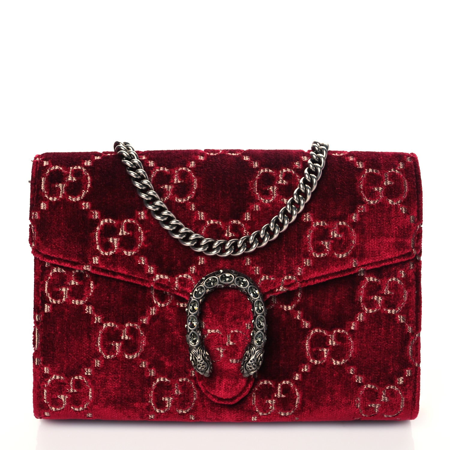 Gucci Velvet GG Monogram Mini Dionysus Chain Wallet Red Cipria 1 of 10