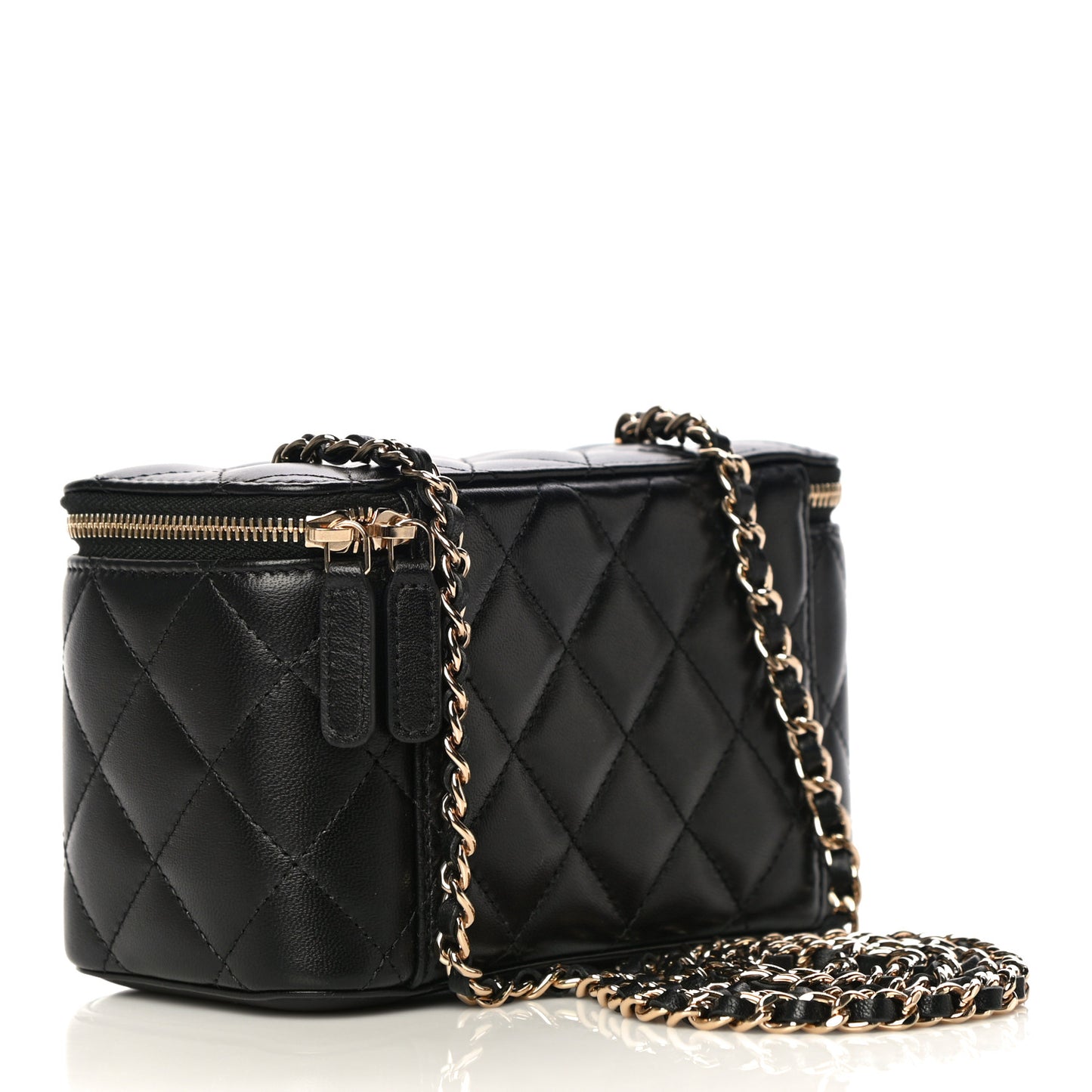 Lambskin Quilted Small Vanity Case With Chain Black