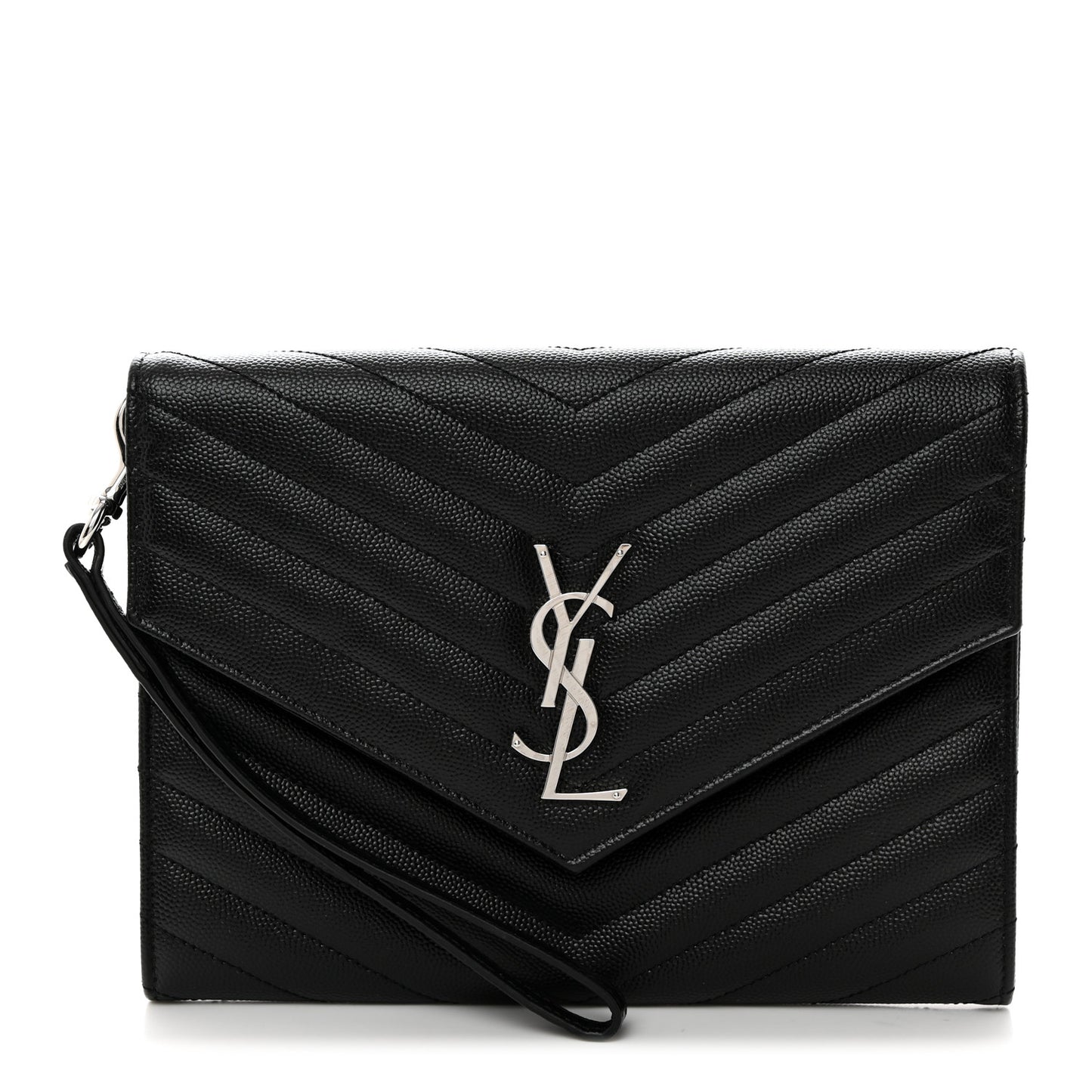 Grain De Poudre Matelasse Chevron Monogram Envelope Clutch Black