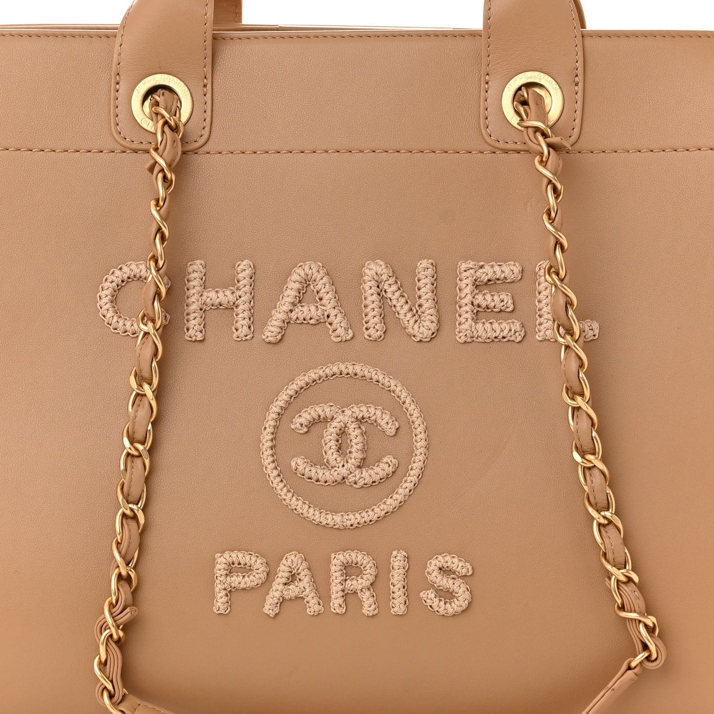 Calfskin Knit Medium Deauville Tote Beige