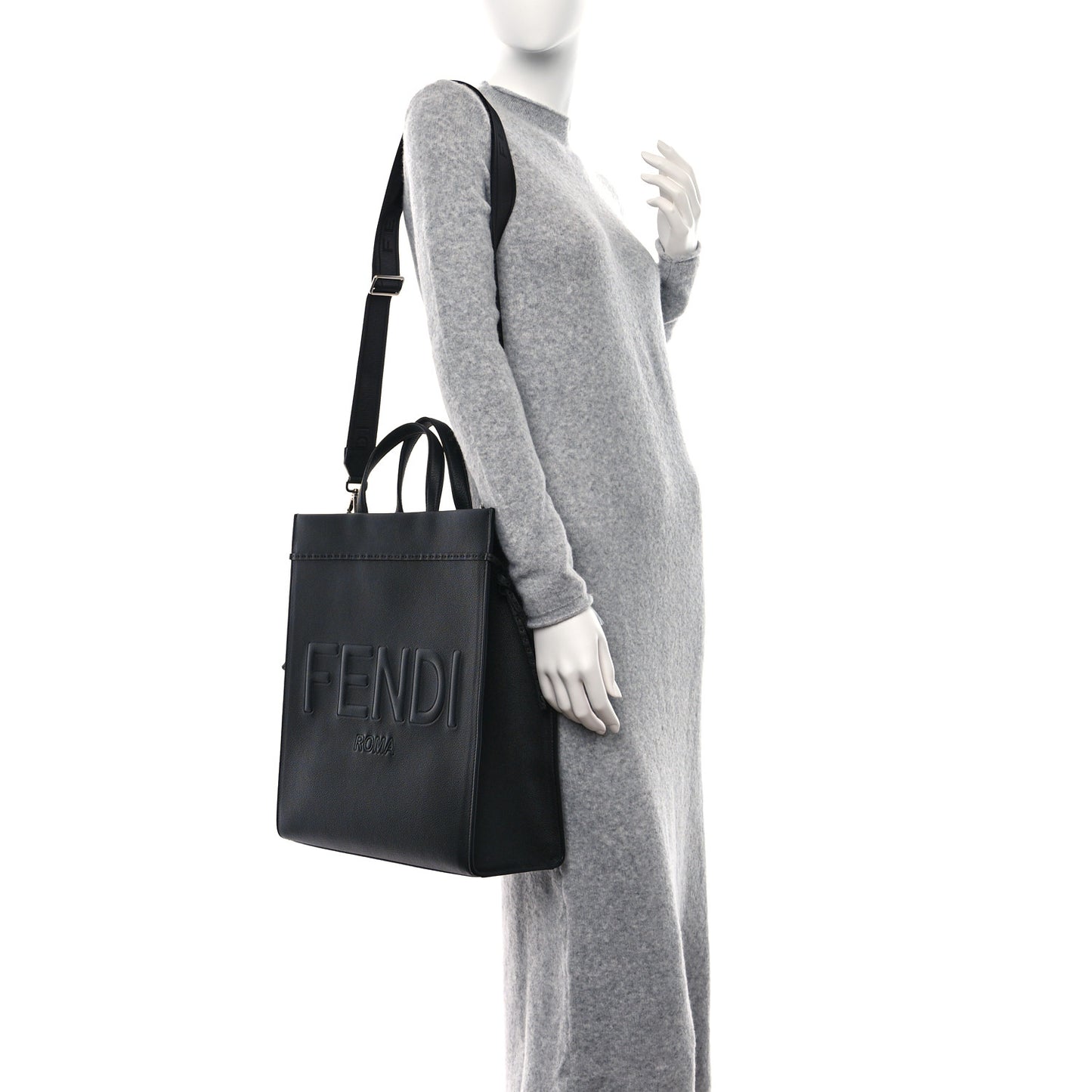 Vitello Cher Logo Embossed Medium Go To Shopper Tote Black