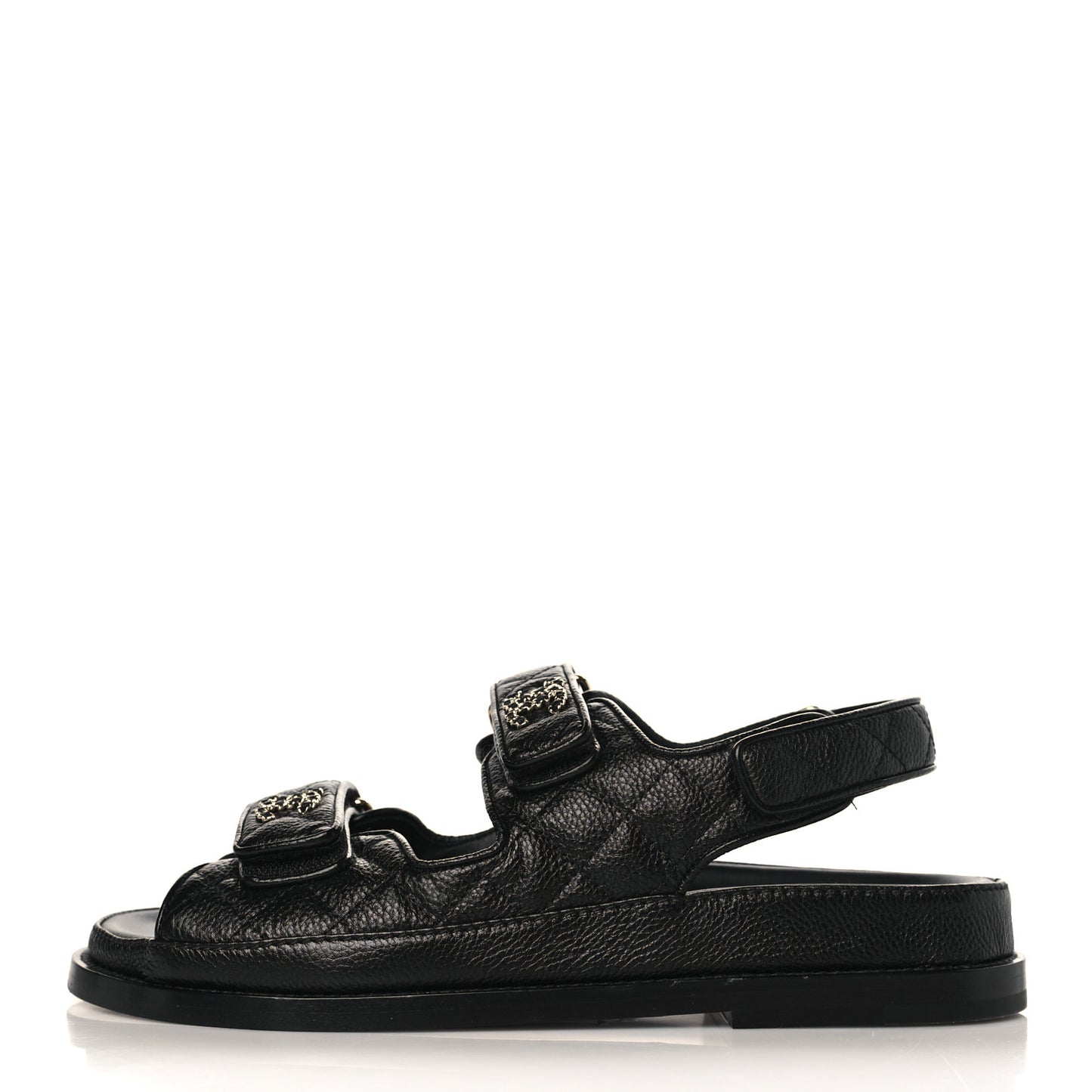 Grained Calfskin Velcro Dad Sandals 37 Black