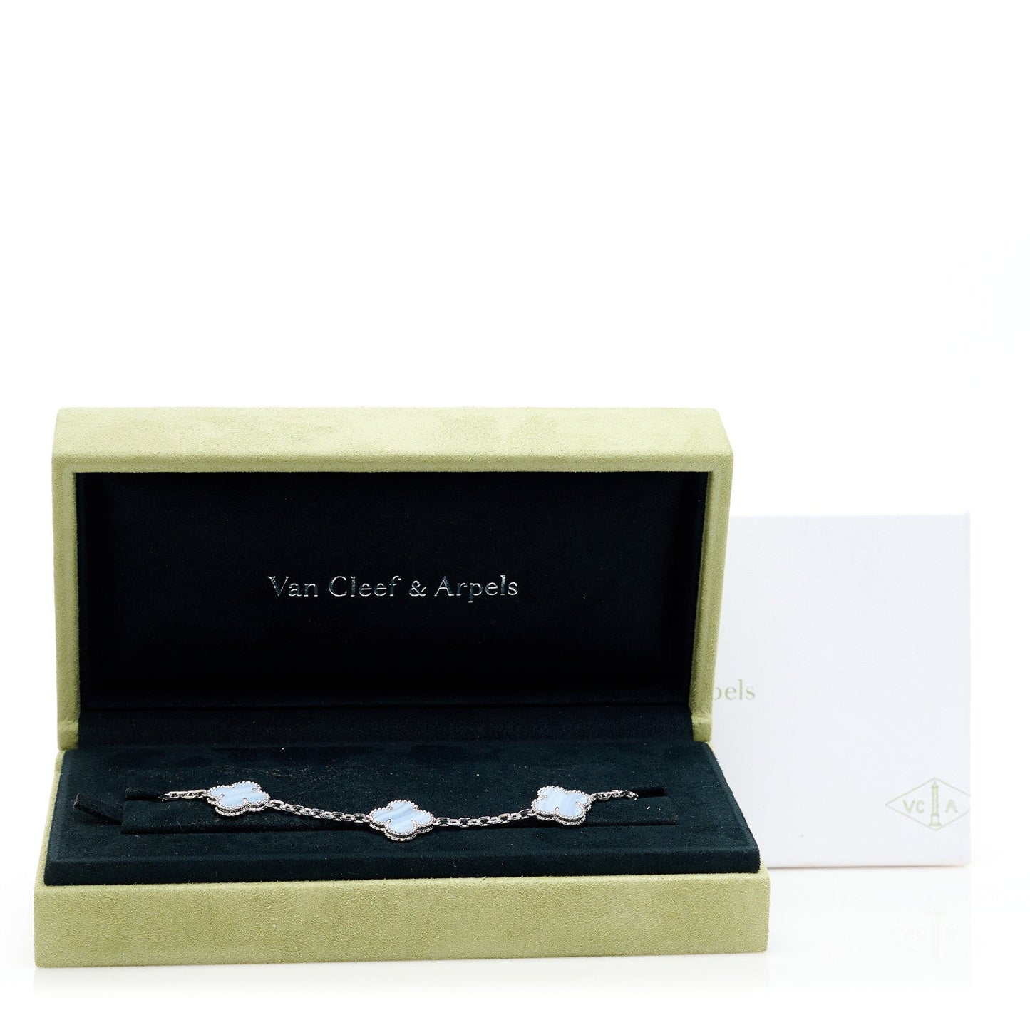 18K White Gold Chalcedony 5 Motifs Vintage Alhambra Bracelet