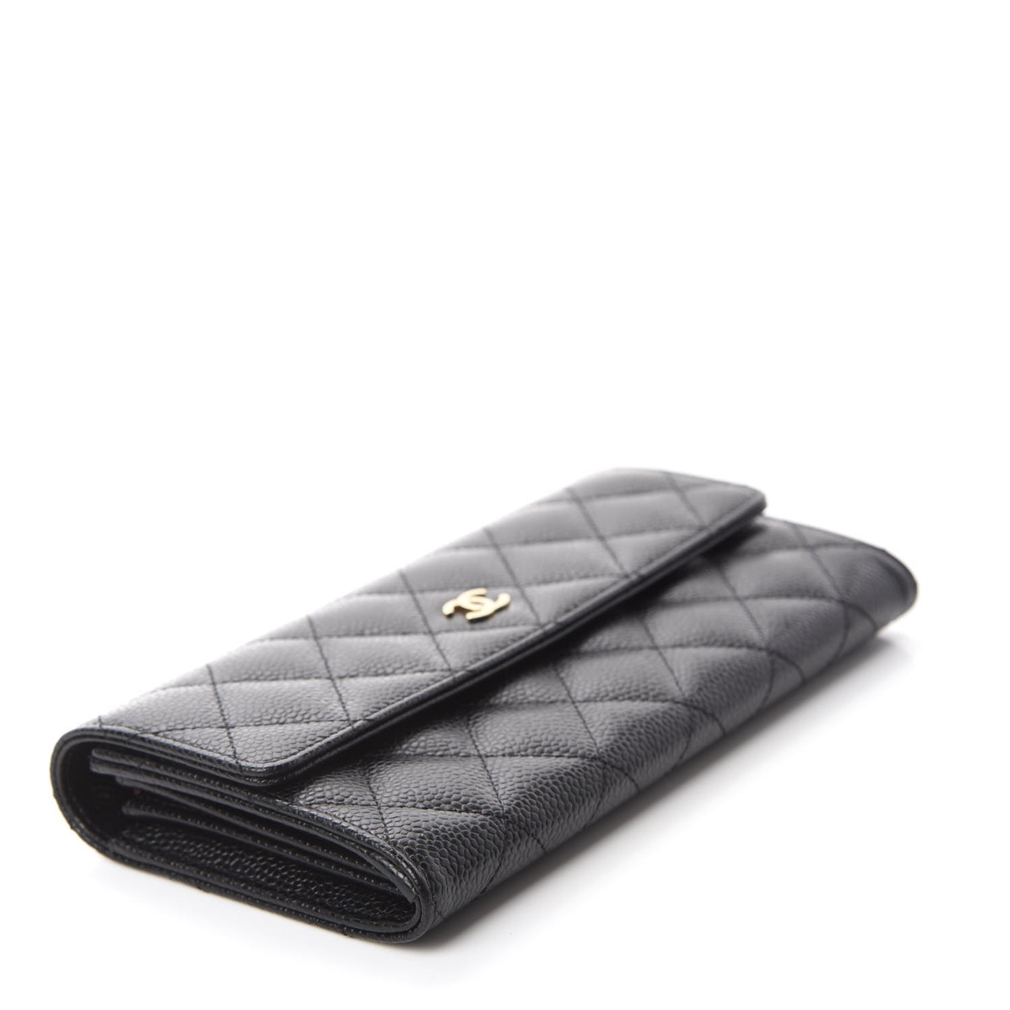 Caviar Quilted Large Gusset Flap Wallet Black
