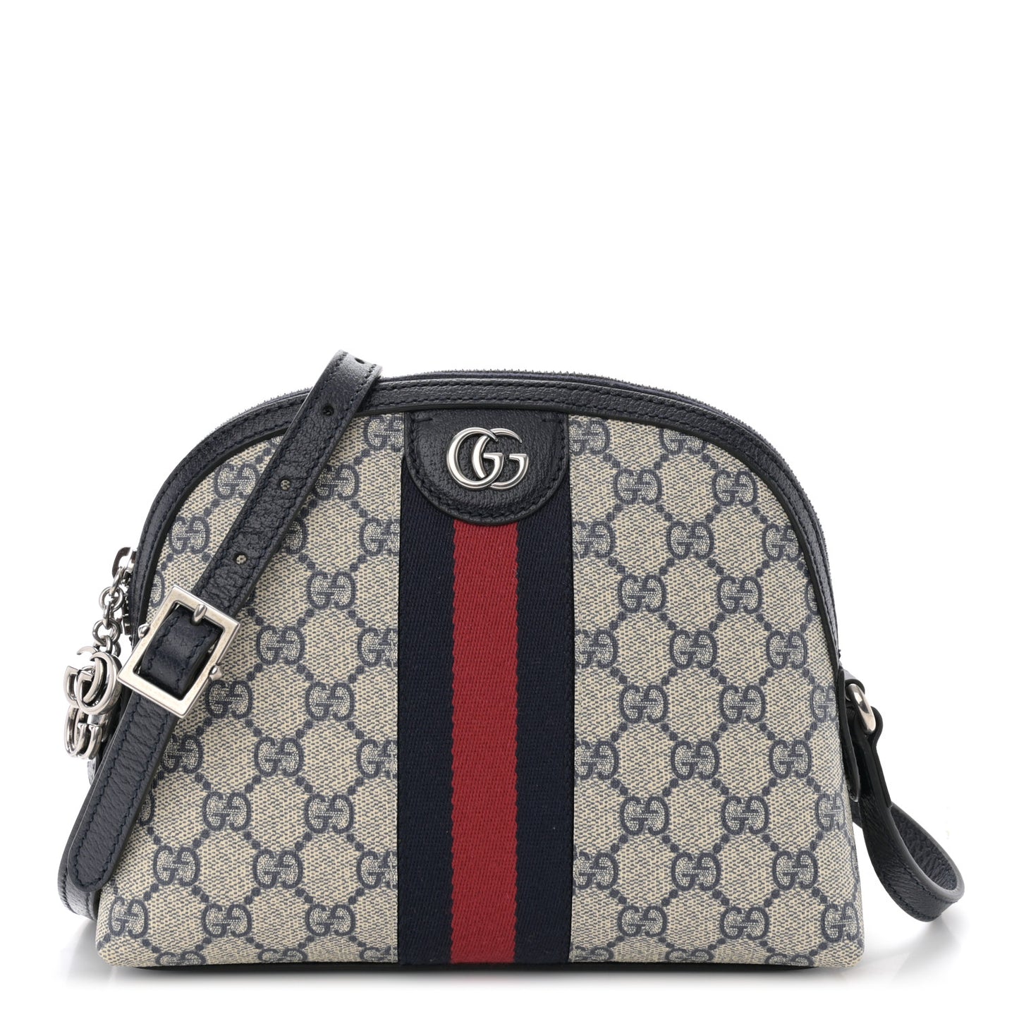GG Supreme Monogram Textured Dollar Calfskin Web Small Ophidia Dome Shoulder Bag Beige Blue