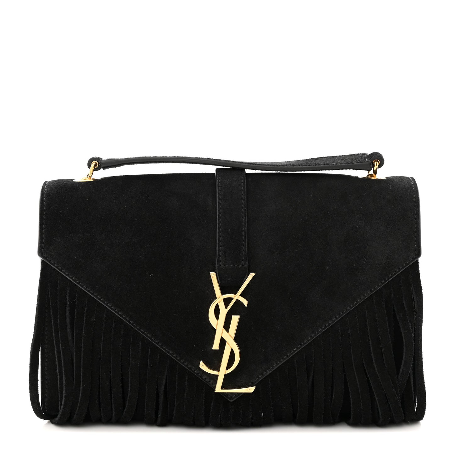 Suede Fringe Small Monogram Satchel Black