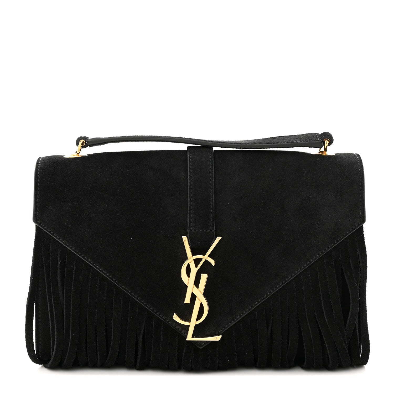 Saint Laurent Suede Fringe Small Monogram Satchel Black 1 of 11