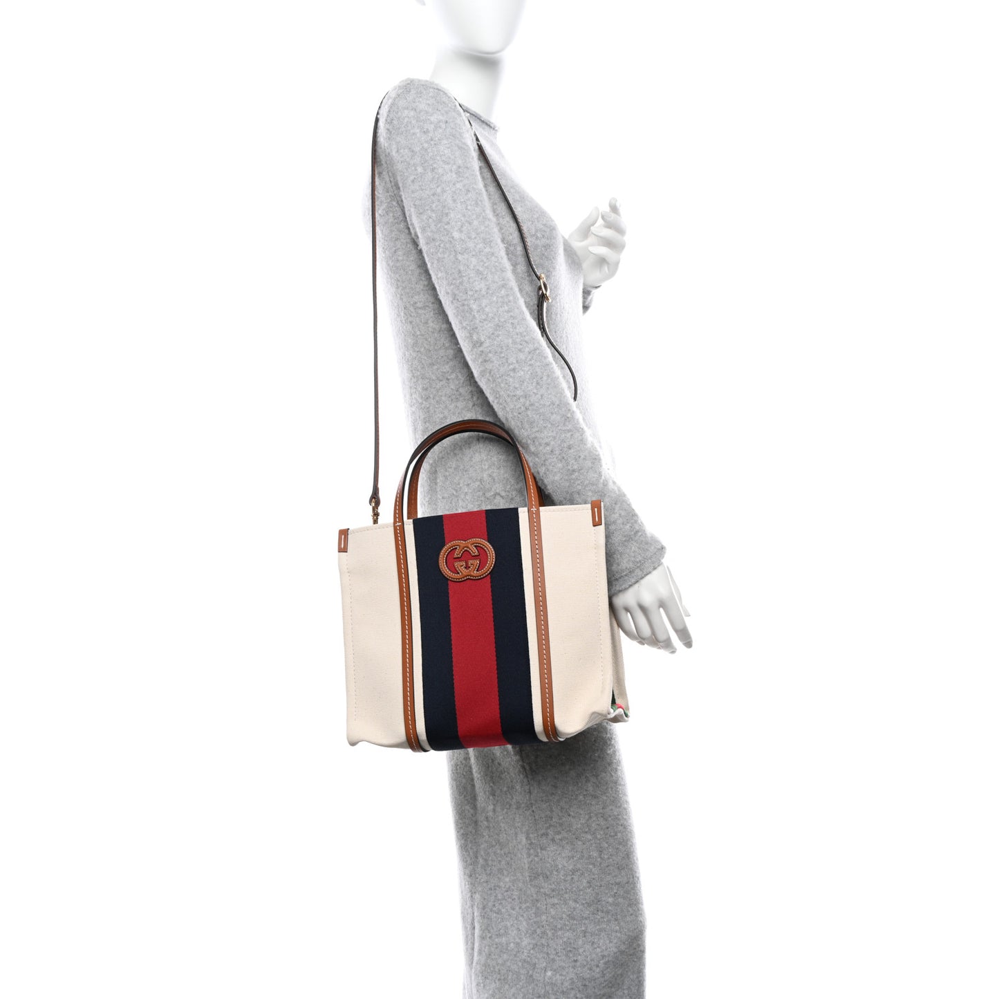Canvas Calfskin Web Small Interlocking G Tote Bag Red Blue