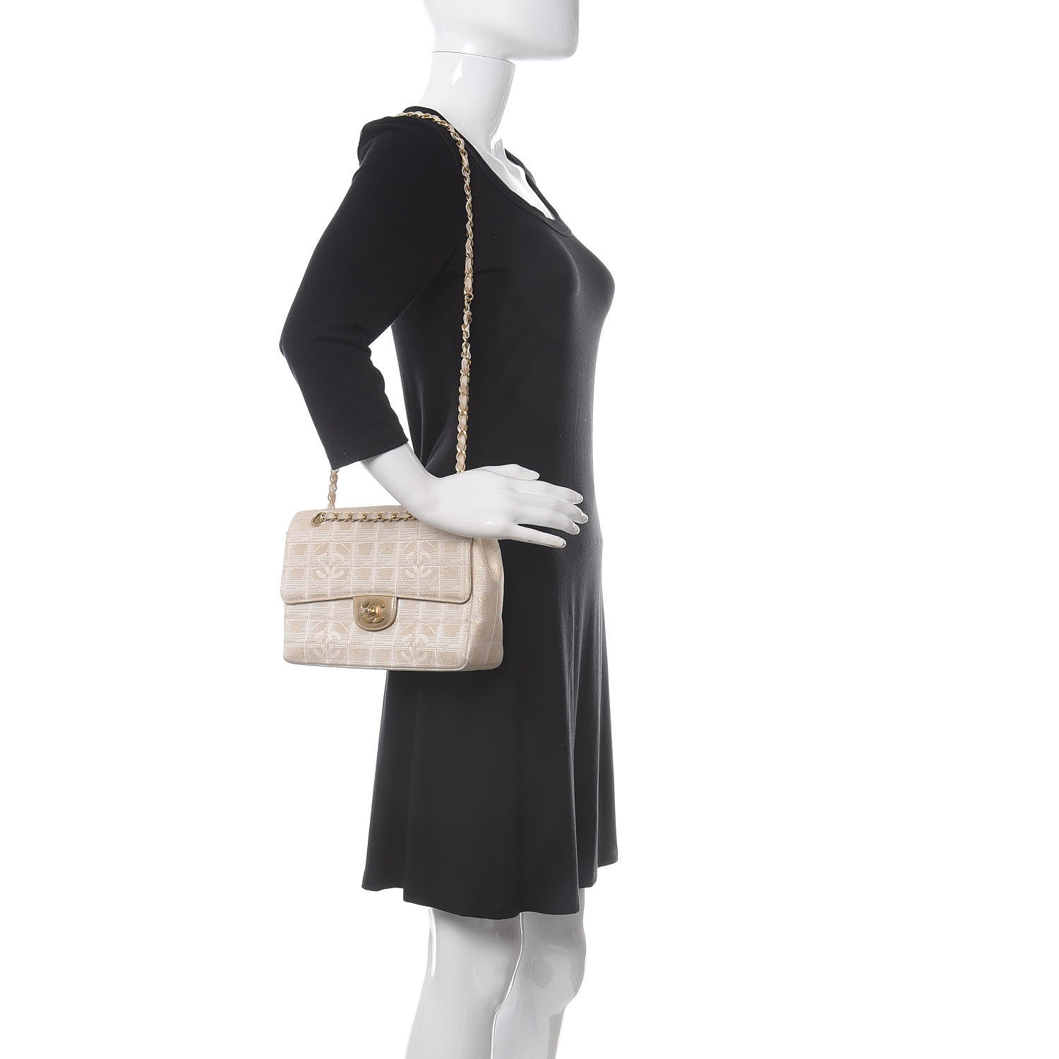 Chanel Metallic Nylon Medium Travel Flap Light Beige 2 of 16